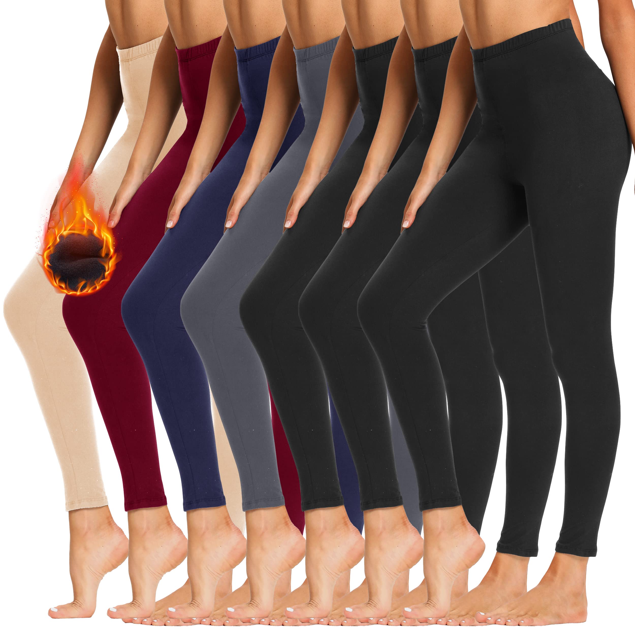 TNNZEET 7 Pack Women's Fleece Lined Thermal Leggings - Winter Warm Black Yoga Workout Pants for Running, Hiking & Lounge Wear