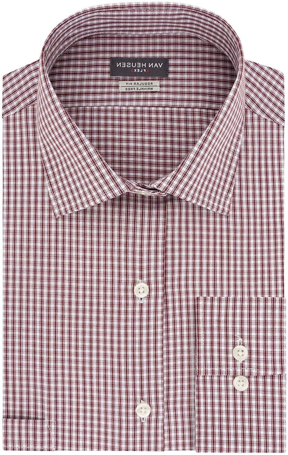 Van Heusen Men's Comfort Flex Dress Shirt - Regular Fit Checkered Collar Business Casual Shirt for Office & Formal Occasions