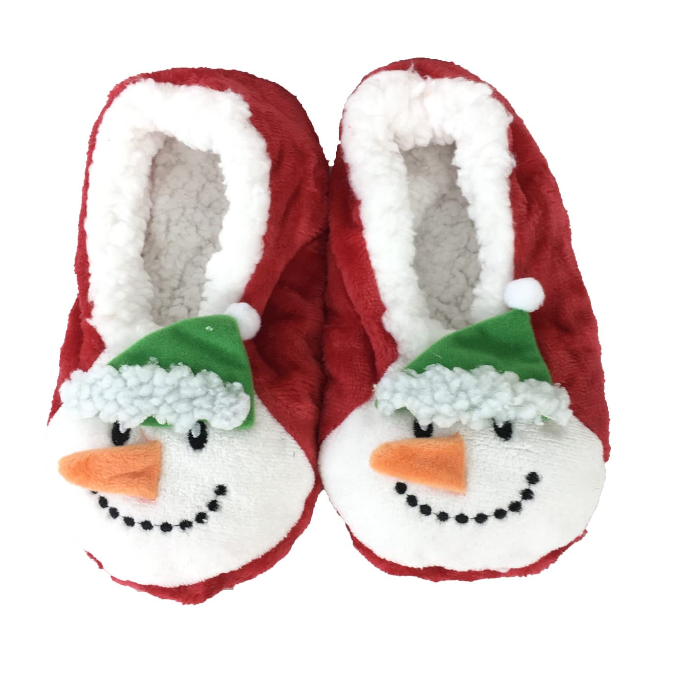 Cozy Women's Red Snowman Fuzzy Slipper Socks - Warm Winter House Shoes for Christmas, Holiday Gift & Indoor Comfort