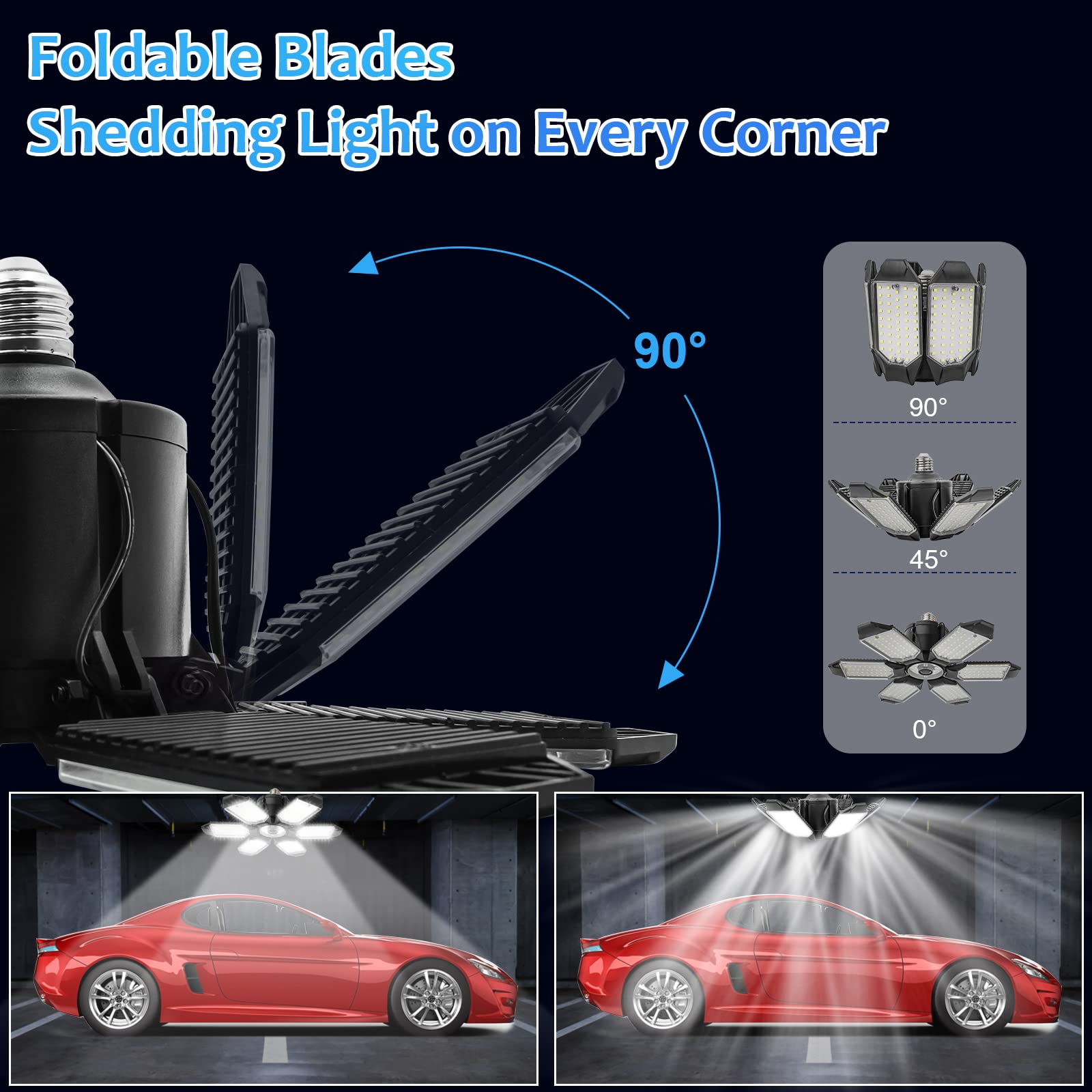 Ayybf LED Garage Lights - 20000LM 6500K Ultra Bright LED Shop Light with 6+1 Adjustable Panels, E26/E27 Base for Garage, Warehouse, Basement, Workshop - Energy Saving Ceiling Lighting (2 Pack) - Perfect for DIY Projects, Auto Repair & Industrial Workspaces