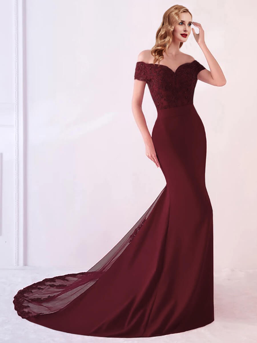 Burgundy Beaded Lace Vintage Mermaid Bridesmaid Dresses for Weddings, Formal Parties & Evening Events - Elegant Long Sleeve Prom Gowns for Women