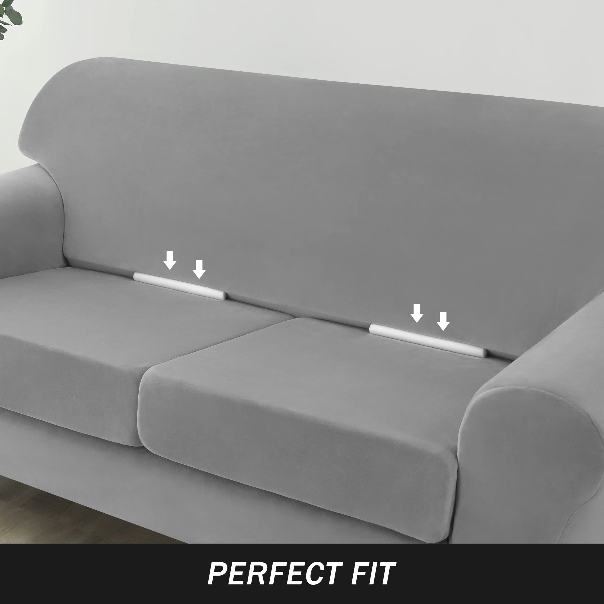 Ultra Soft Velvet Stretch Sofa Slipcover - Large Grey Furniture Protector for Couches | Pet & Kid Friendly Couch Cover | Perfect for Living Room, Family Room & Home Decor