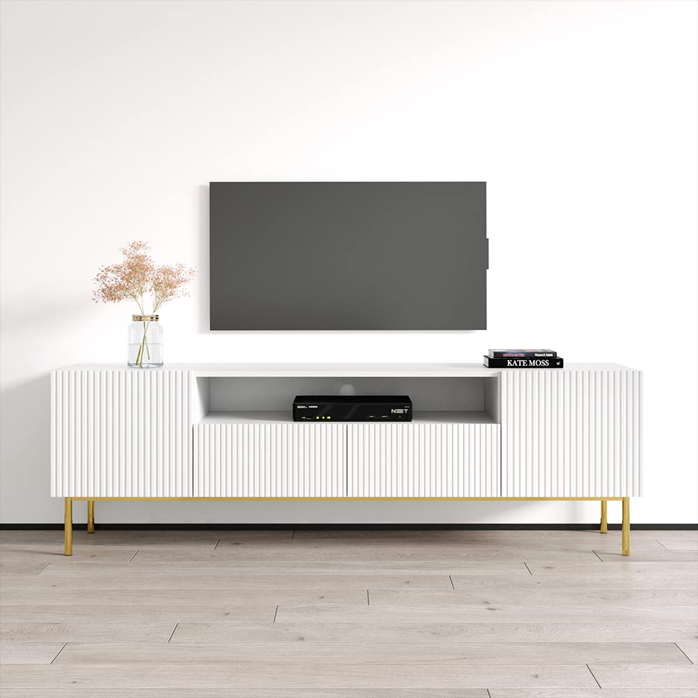Nicole 85 Inch TV Stand - Mid-Century Modern Matte Entertainment Center with Storage Cabinets for 75 Inch TVs | Perfect for Living Room, Home Theater & Media Room Organization