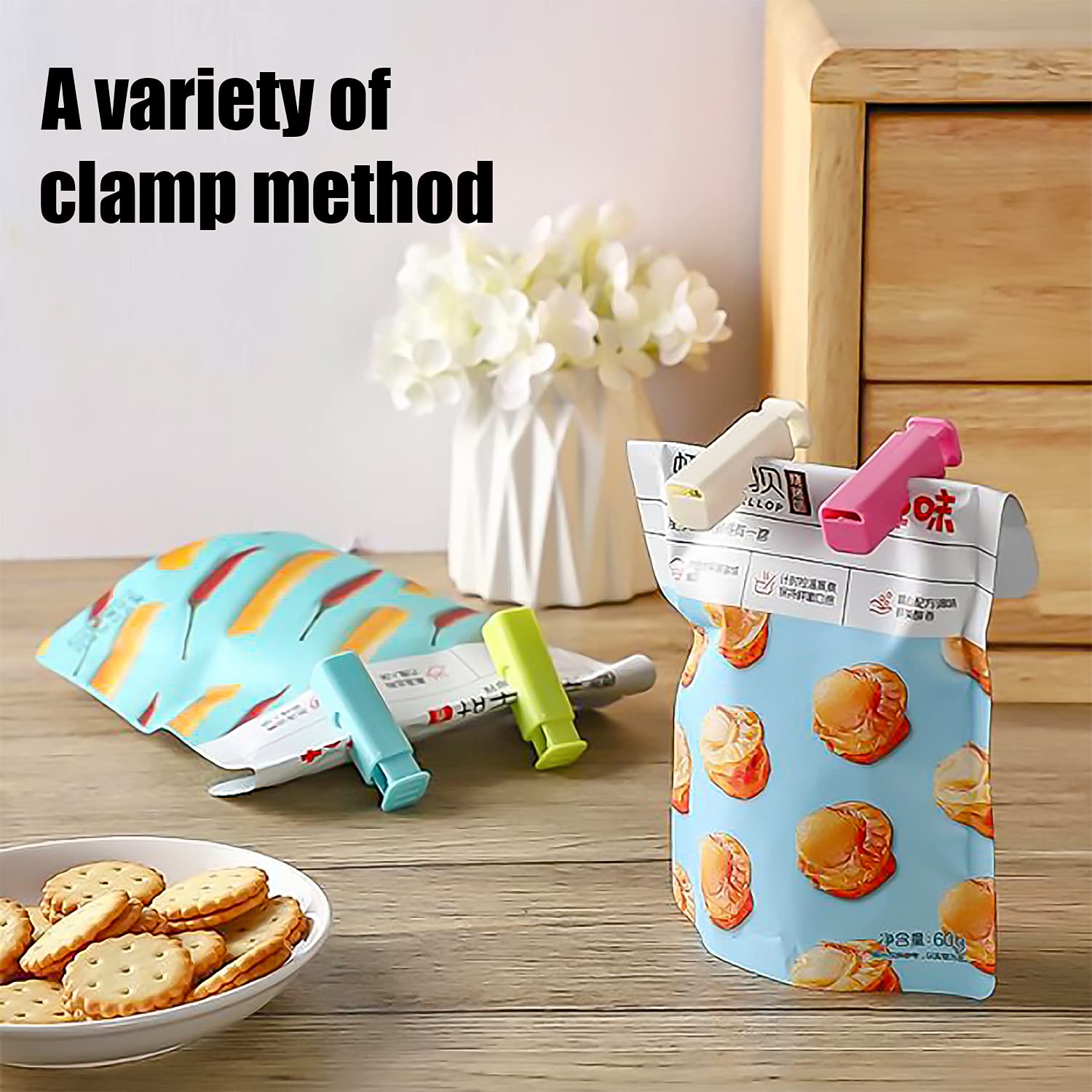 Premium Food Bag Clips for Storage - 12 Pack Multi-Color Non-Slip Grip Bread, Nuts, Dried Fruit & Frozen Food Sealer Clips - Easy Squeeze & Lock Design for Kitchen, Pantry & Picnic Use