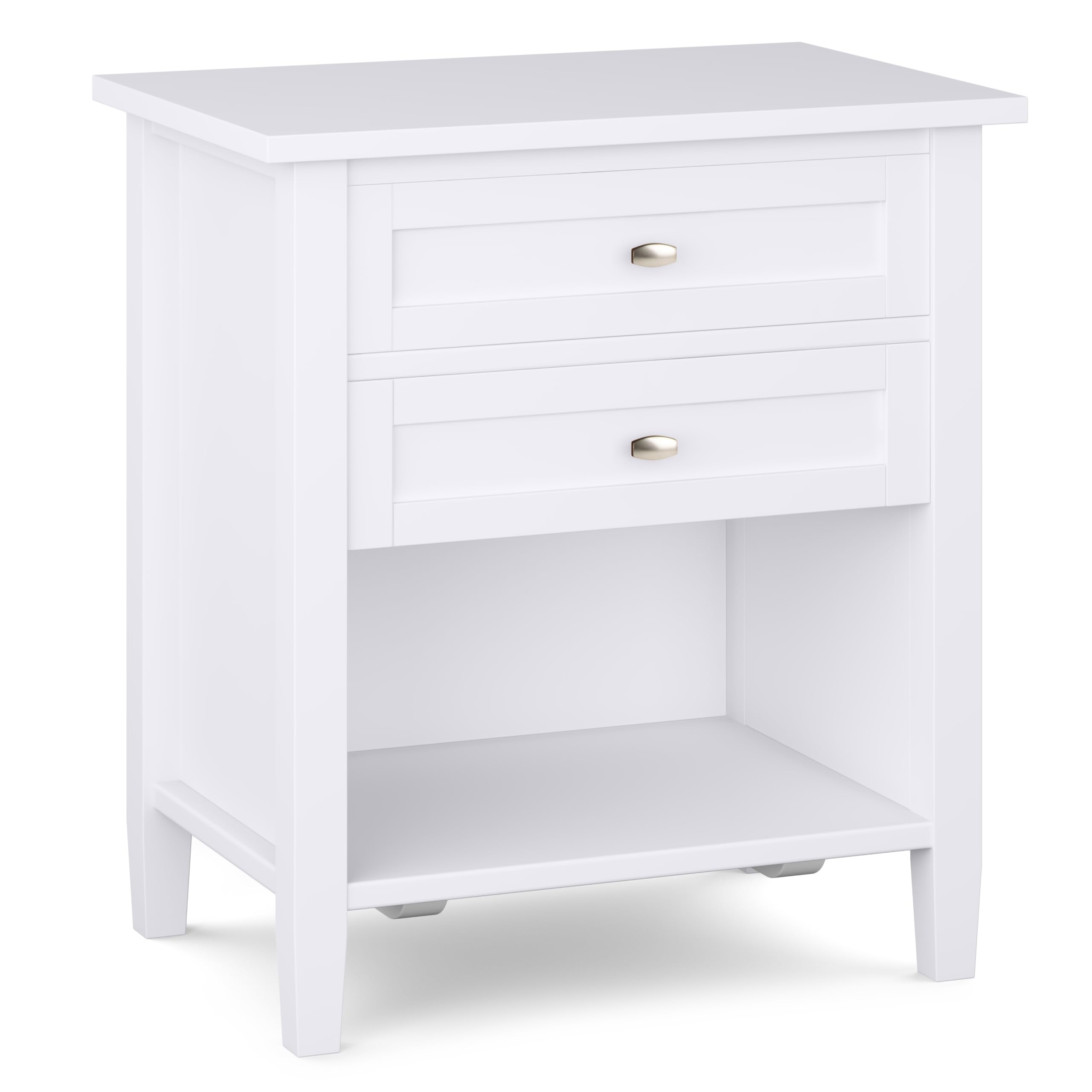 SIMPLIHOME 24 Inch White Shaker Style Solid Wood Nightstand - Transitional Bedside Table for Bedroom & Living Room - Perfect for Storage and Decor