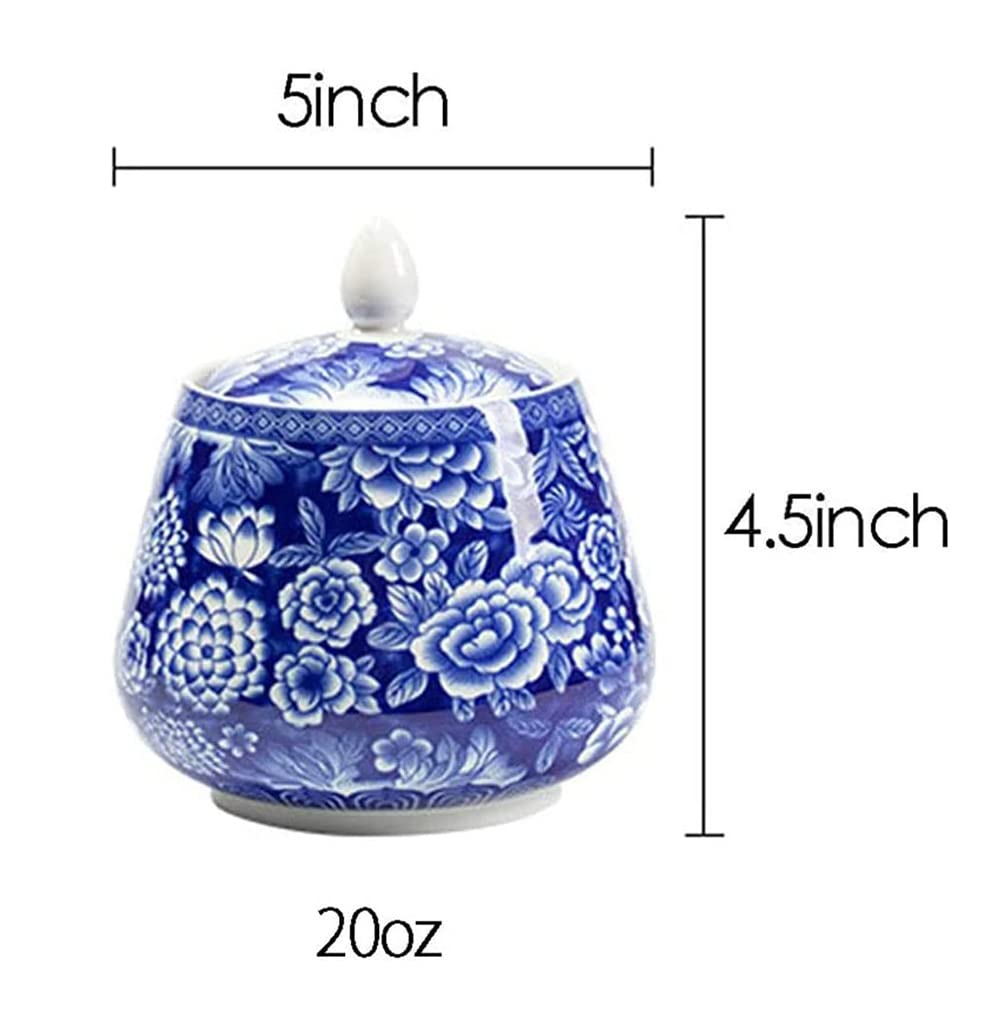 Blue and White Ceramic Candy Jar with Airtight Lid - Food Storage Container for Kitchen, Pantry, and Office Snacks