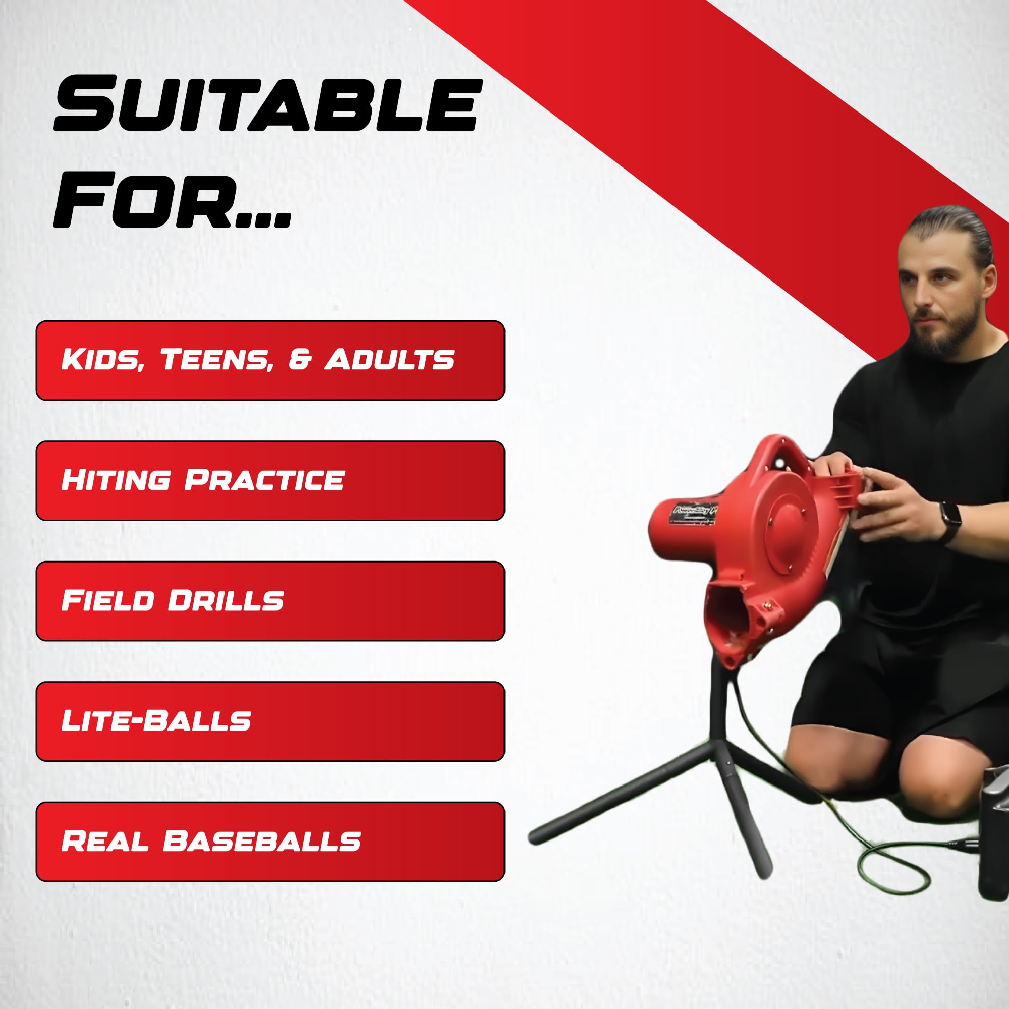 Heater Power Alley Pro Baseball Pitching Machine - Adjustable Speed Up to 45 MPH, Portable Baseball Training Equipment for Batting, Pitching & Fielding Practice | Perfect for Backyard, Team Drills & Baseball Skill Development