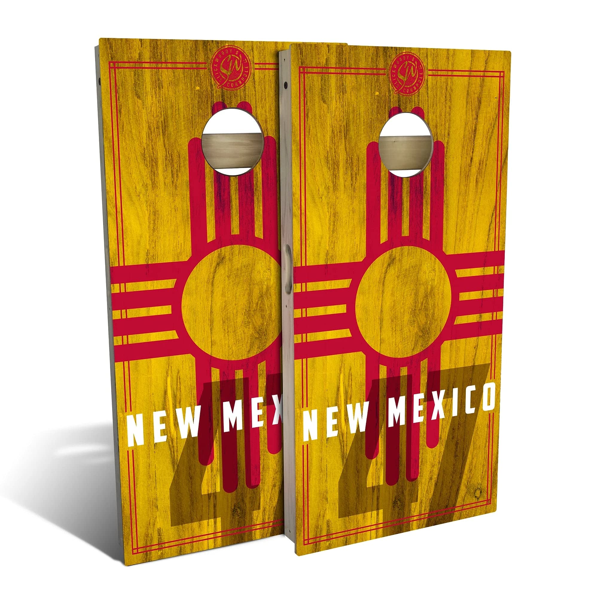 Skip's Garage New Mexico Flag 2.0 Cornhole Set - Premium Solid Wood Custom Cornhole Boards | Made in USA | Choose Size & Accessories | Perfect for Backyard Parties, Tailgating & Outdoor Games