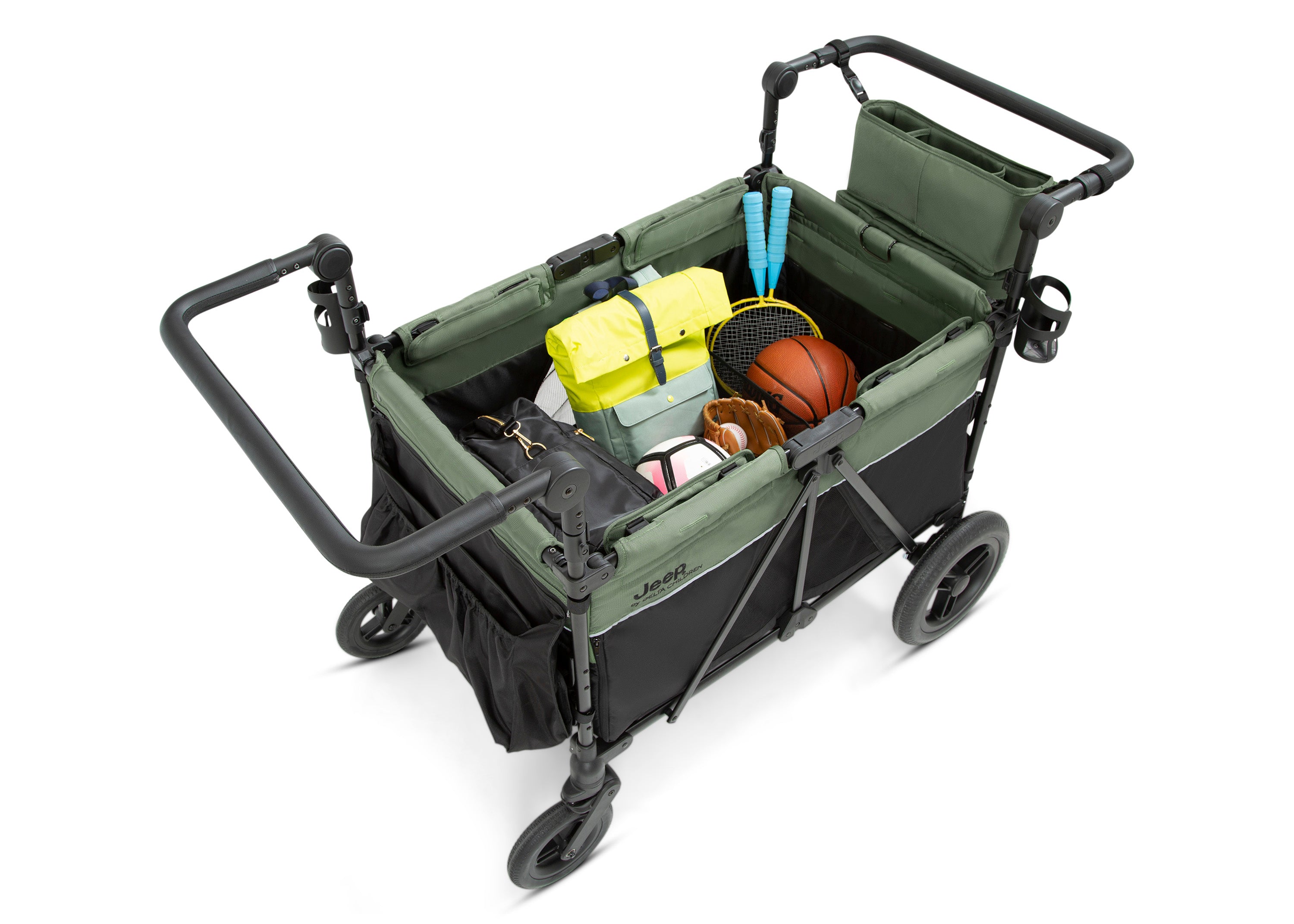 Jeep Wrangler Deluxe 4-Seater Stroller Wagon with Insulated Cooler Bag - Perfect for Family Outings, Beach Trips, and Outdoor Adventures