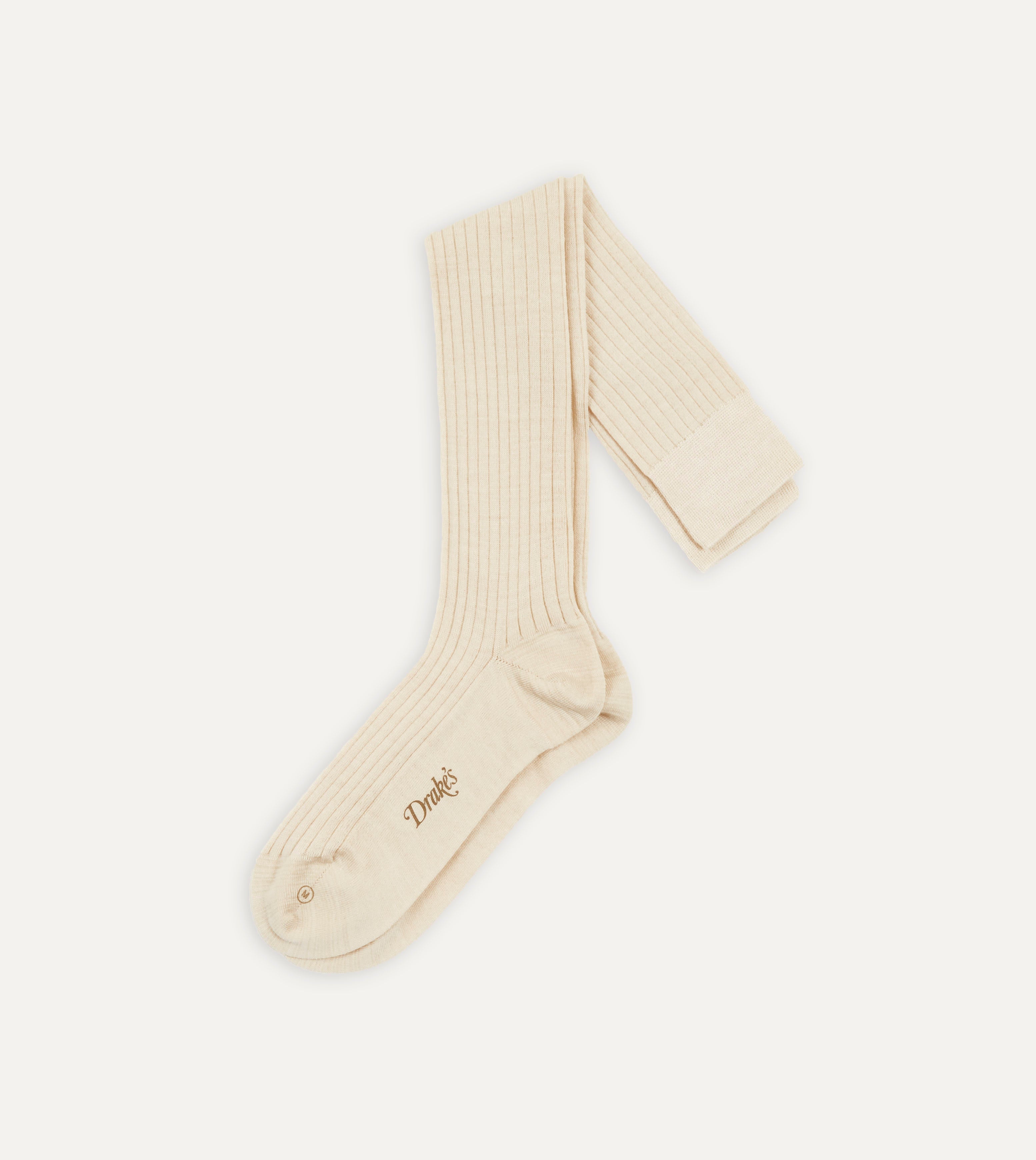 Premium Ecru Wool Over the Calf Socks for Men - Soft & Warm Winter Dress Socks - Ideal for Office, Business & Formal Occasions