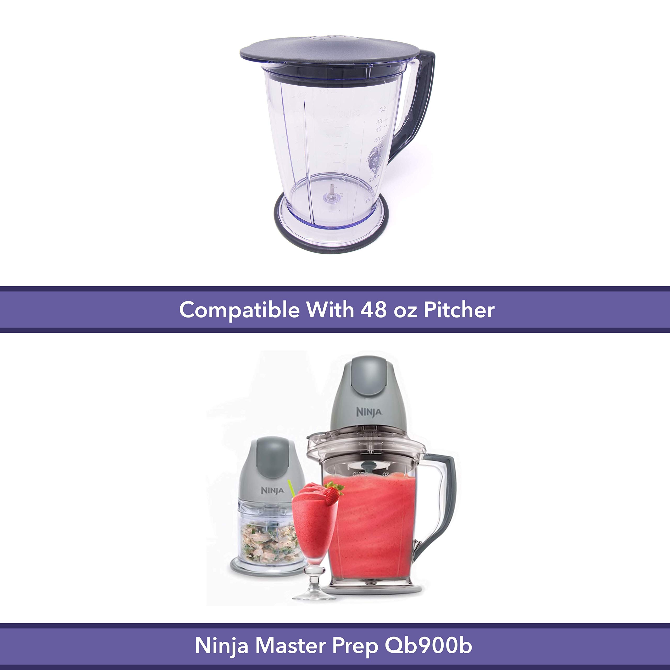 Ninja Master Prep QB900B Replacement Parts - 48 oz Pitcher & 4 Blades for Smoothies, Juicing & Food Prep | Compatible with Enbizio Blenders