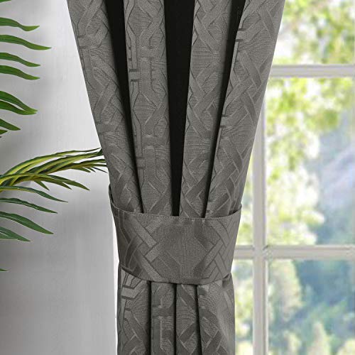 Room Darkening Curtains 84 Inches Long - Grey Jacquard Textured Grommet Curtains for Sliding Glass Doors & Living Room | Blackout Drapes for Bedroom, Home Theater & Nursery (52x84 Inch, Gray) - SINGINGLORY