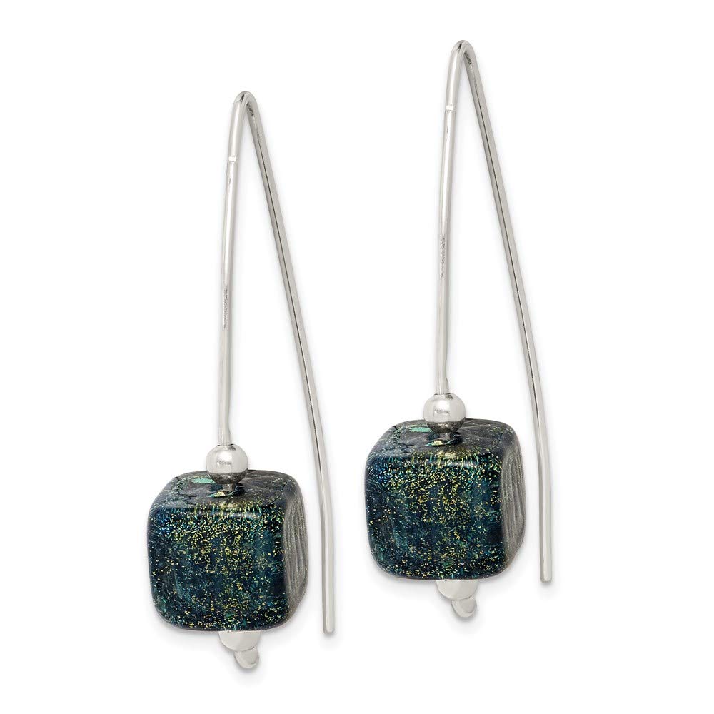 Sterling Silver Drop Earrings for Women - Elegant Blue Glass Dangle Earrings 45mm | Perfect for Parties, Weddings & Evening Events