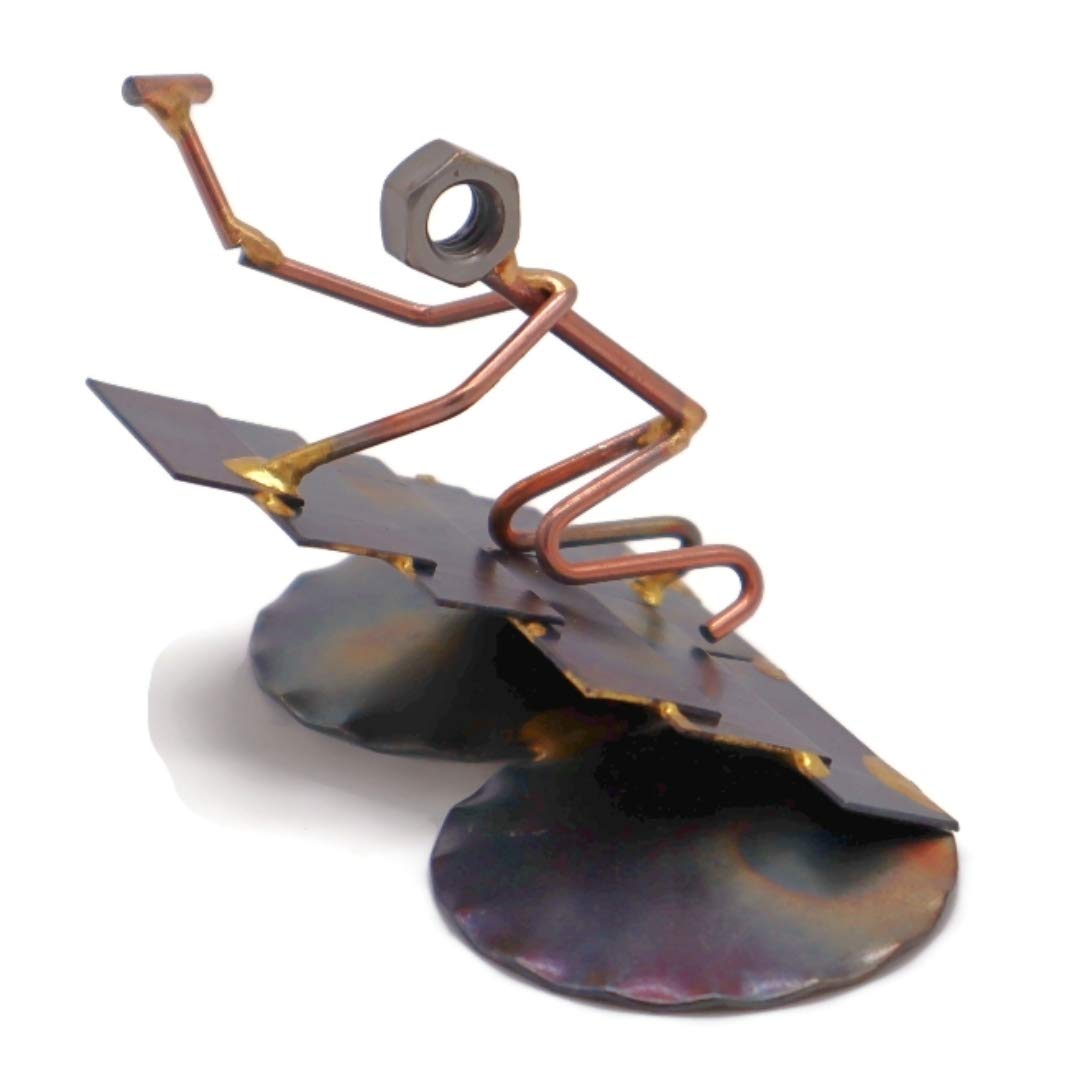 Handmade Metal Roofer Figurine - Unique Welded Metal Art & Recycled Steel Sculpture - Office Desk Decor, Gift for Roofers - Made in USA - Perfect for Home Office, Construction Themed Decor & Coworker Gifts