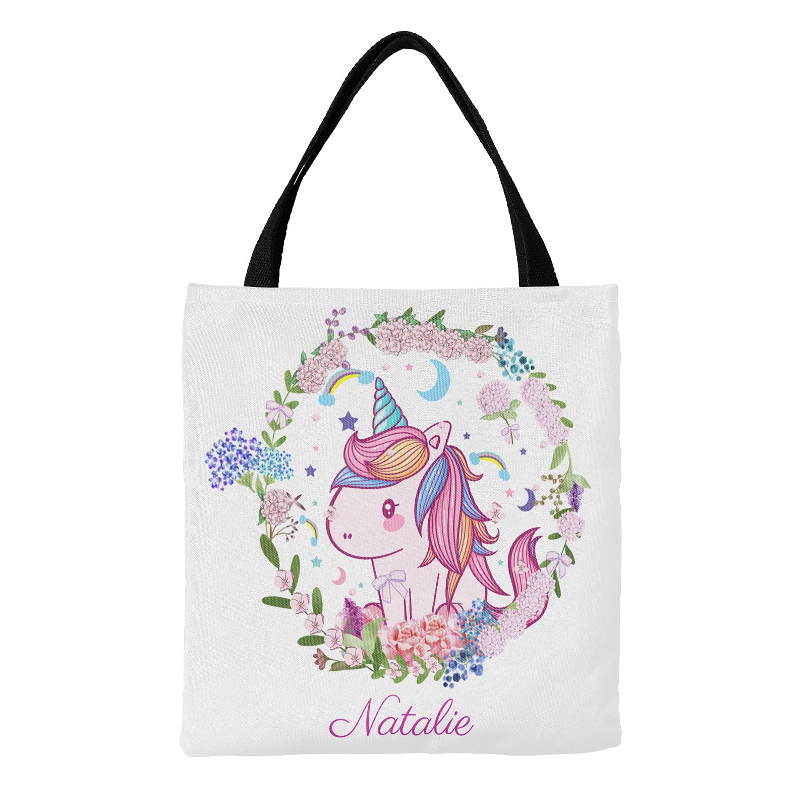 Personalized Unicorn Canvas Tote Bag - Cute Reusable Shopping Bag for Women, Eco-Friendly Grocery Tote, Durable School Backpack & Travel Handbag Gift (Perfect for Beach, Gym, Work & Daily Use)