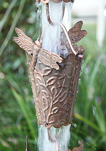 Dragonfly-Themed Copper Rain Chain with Installation Kit (16 Foot) - Perfect for Garden, Patio, and Downspout Decoration