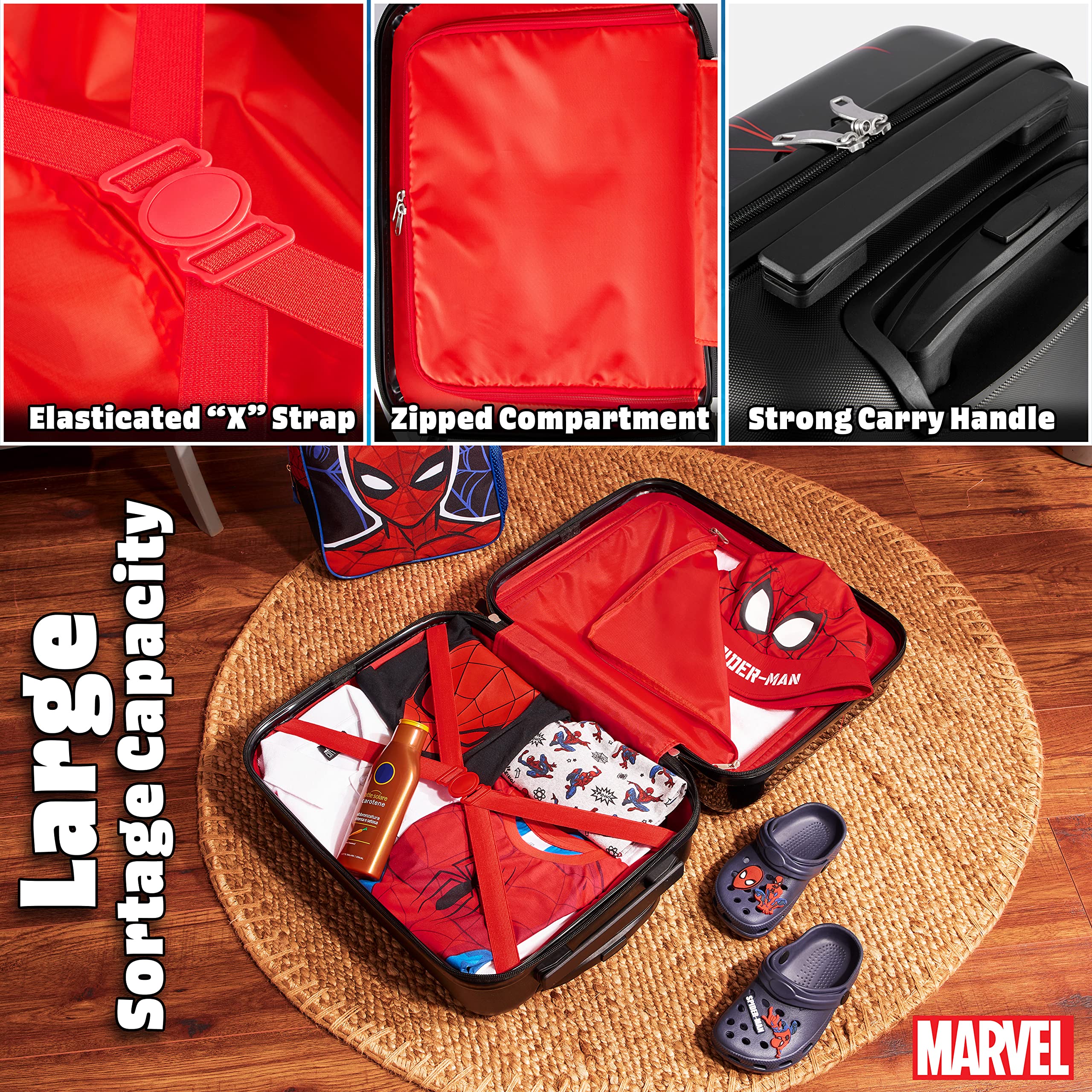 Marvel Spiderman Kids Carry-On Suitcase with Wheels & Handle - Lightweight Cabin Luggage for Boys Travel, School Trips & Airplane Adventures