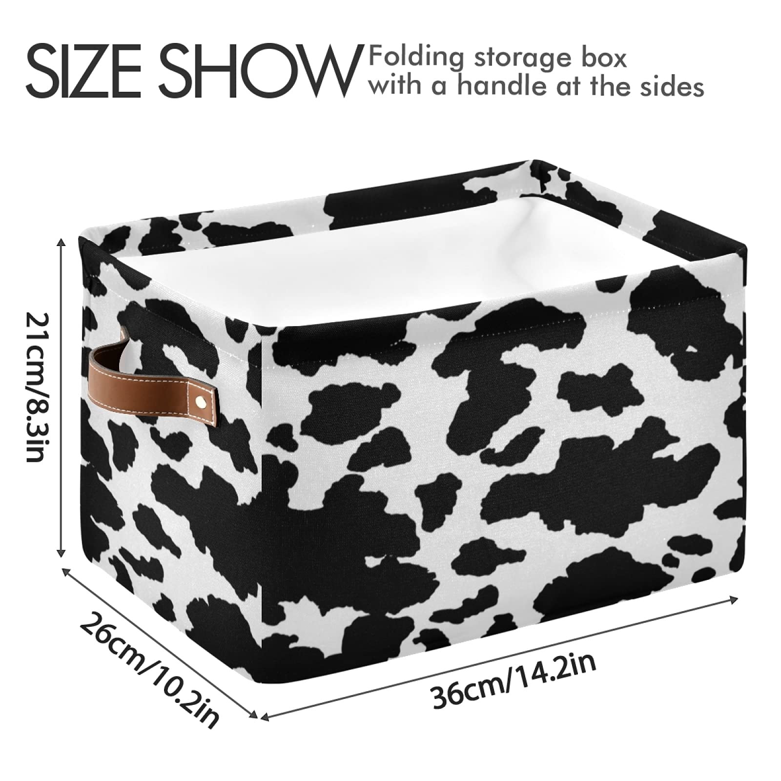 Collapsible Cow Print Storage Bins & Baskets - 2 Pack Rectangle Storage Box with Handles for Nursery, Closet, Bedroom & Office Organization | Perfect for Kids' Toys, Blankets & Home Decor