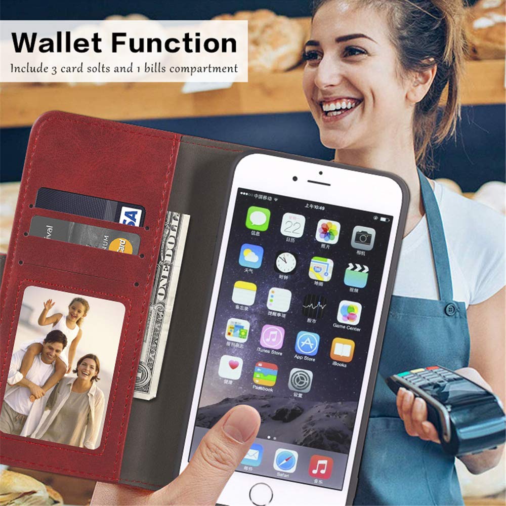 Premium Huawei Honor Holly 3 Leather Wallet Case - Magnetic Flip Cover with Cash & Card Slots & Soft TPU Back for Huawei Y6 II (Red) | Perfect for Business, Travel & Everyday Protection