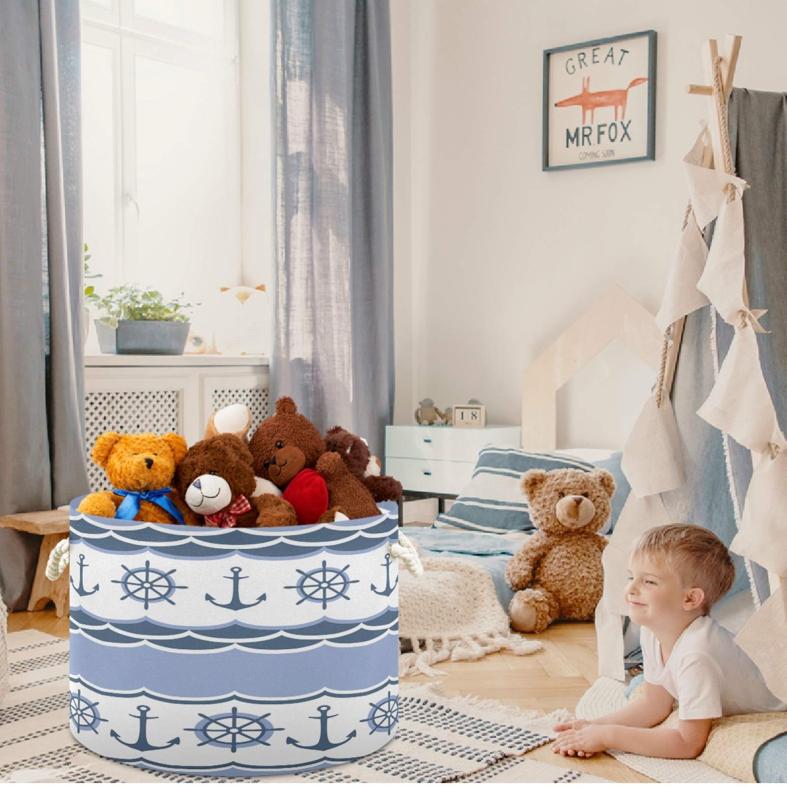 Visesunny Waterproof Canvas Storage Basket - Nursery Hamper, Toy Organizer Bin, Laundry Basket for Kids Room, Playroom & Shelves | Multi-Purpose Storage Solution for Toys, Clothes & Gifts | Perfect for Home Organization & Child-Friendly Spaces