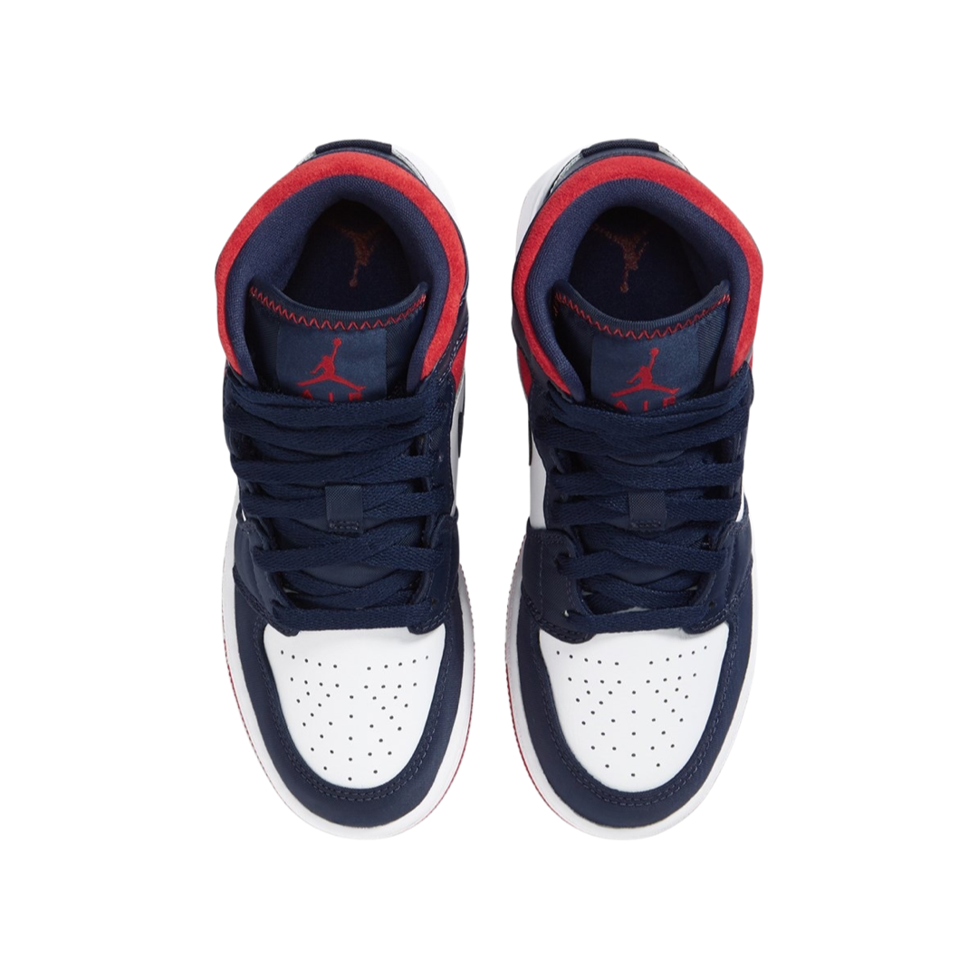Air Jordan 1 Mid GS SE Sneakers - White, Varsity Red & Midnight Navy Basketball Shoes for Kids | Perfect for School, Sports & Casual Wear