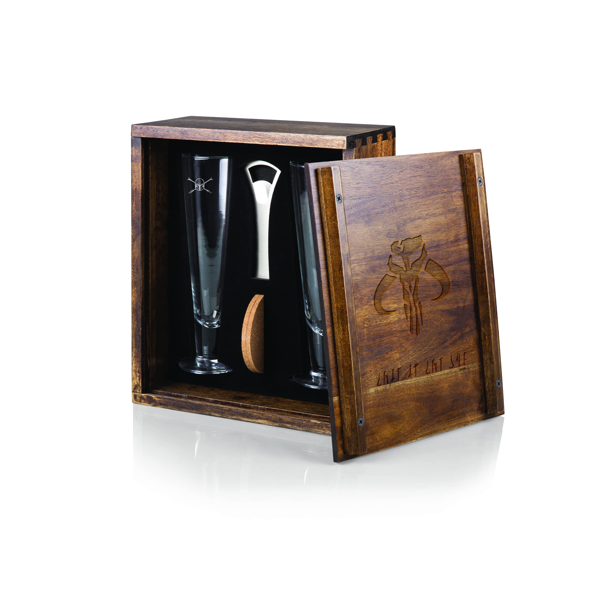 Star Wars Mandalorian Mythosaur Skull Drinking Glasses Gift Set - Acacia Wood Tumbler Cups for Star Wars Fans - Perfect for Movie Nights, Themed Parties & Collectors Gifts