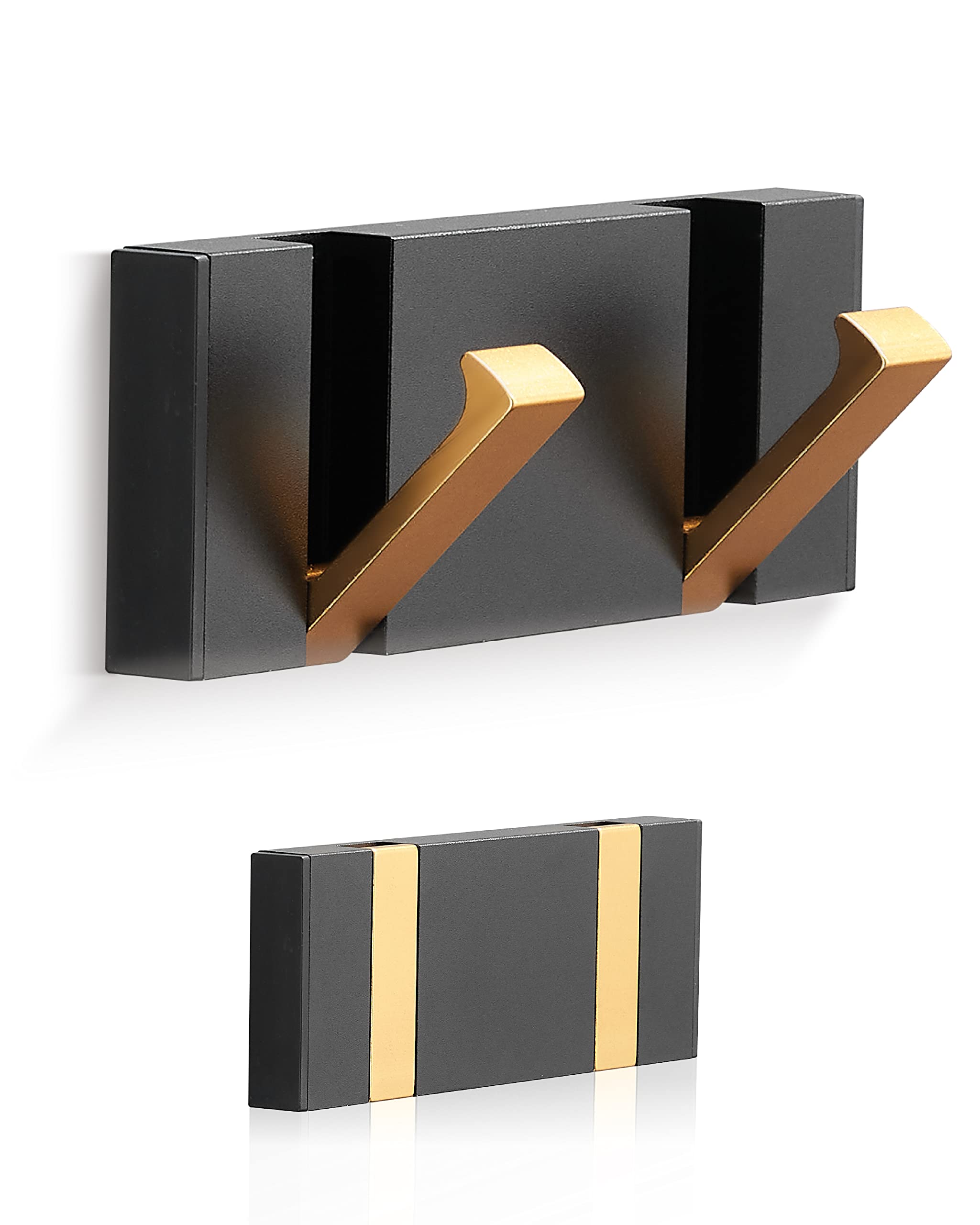 2 Pack Waterproof Black Gold Retractable Wall Hooks - Space Saving Bathroom Towel Hooks & Coat Hooks for Door, Kitchen, Balcony - Matte Finish for Modern Home Decor (Perfect for Small Spaces & Organization)