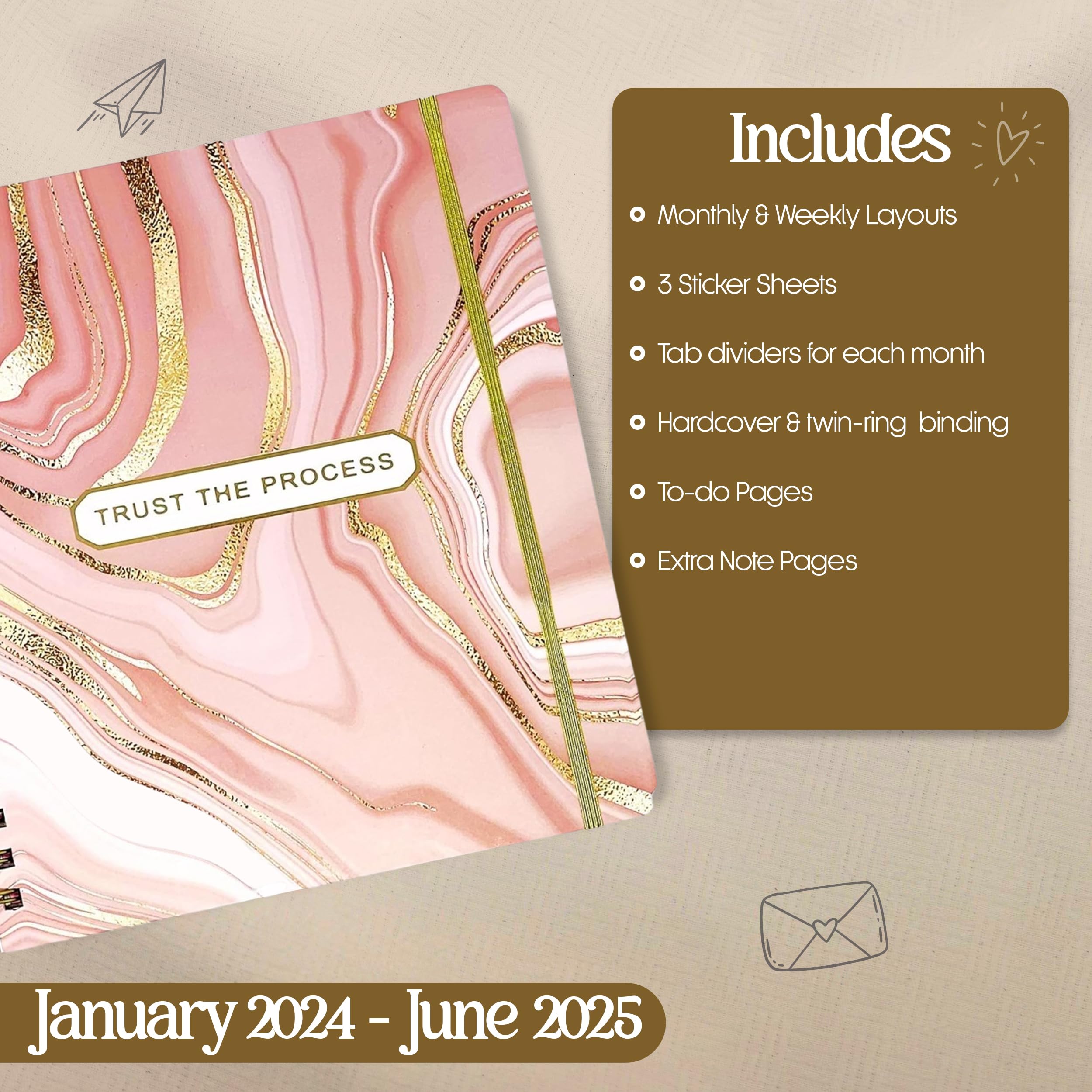 Votum 18-Month Large Academic Planner 2024-2025 - Daily Weekly Monthly Calendar from January to June with Twin-Ring Binding, 3 Sticker Sheets & Notes Pages - Perfect for School, Work & Productivity Planning