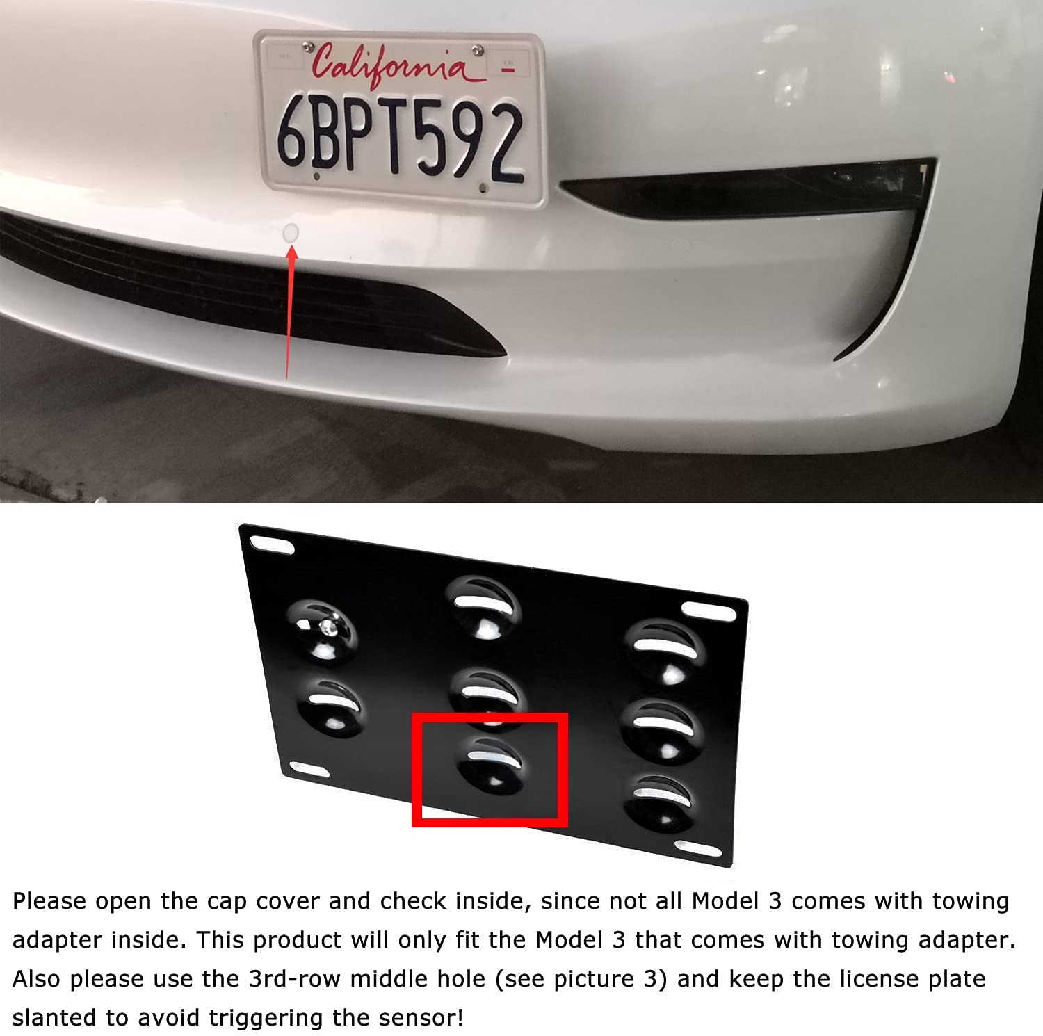 2017-2022 Tesla Model 3 Bumper Tow Hook License Plate Bracket Mount Holder - Front Bumper Accessory for Easy Installation & Secure Fit (Perfect for Car Shows & State Compliance)