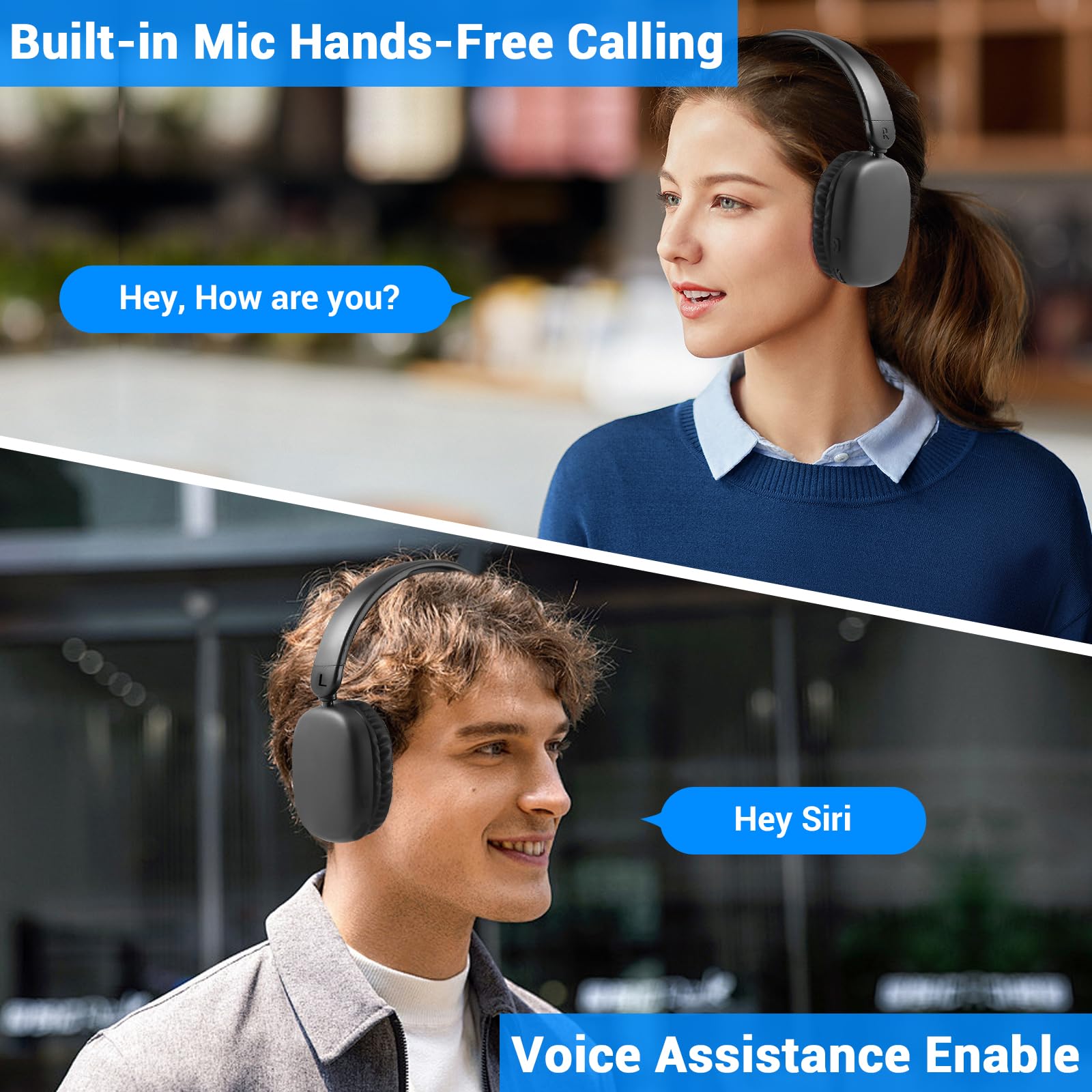 Wireless & Wired FM Radio MP3 Player Headphones with Deep Bass, Built-in Microphone & Micro SD Card Slot - Lightweight Over-Ear Headphones for Travel, Home, Gym, Office & Birthday Gifts - Perfect for Music Lovers, Commuters & Audiophiles