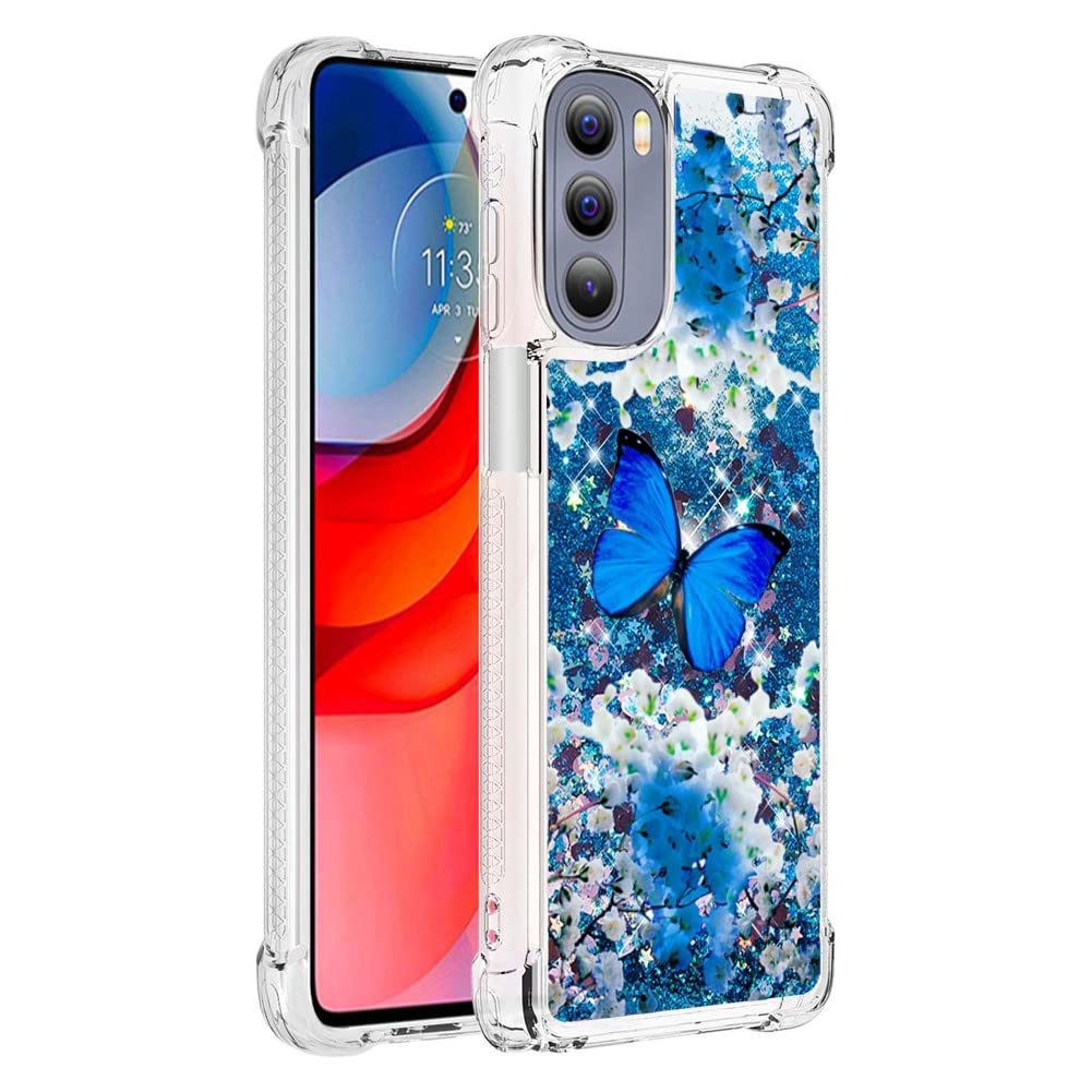 **Shockproof Glitter Liquid Floating Case for Motorola Moto G Stylus 2022 - Cute Blue Butterfly Design, Clear Silicone Bumper Cover for Women & Girls | Perfect for Everyday Protection & Style**
