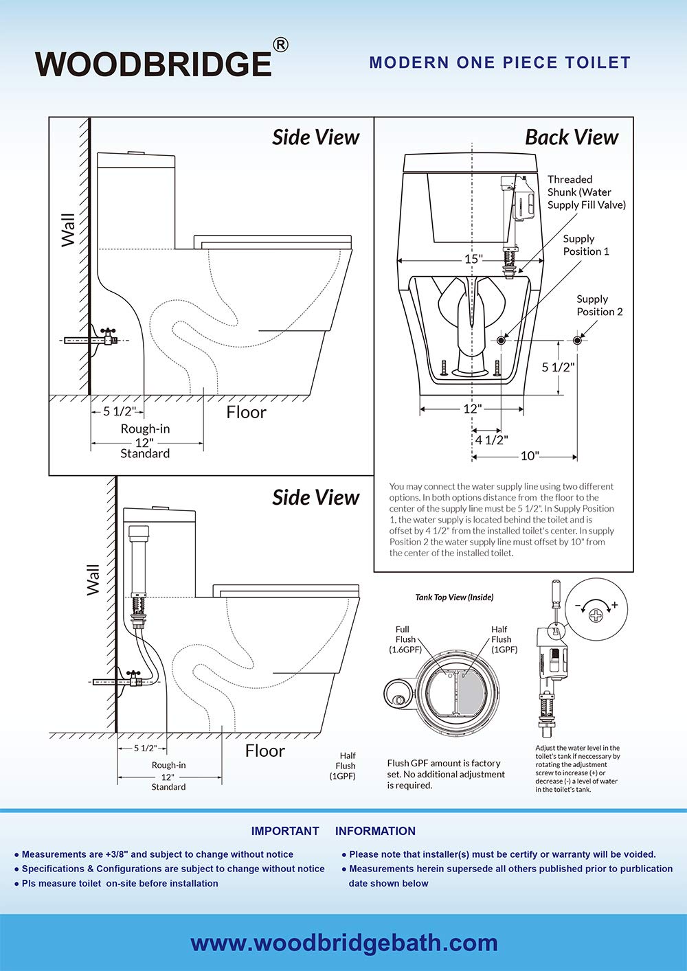 WOODBRIDGE T-0018/B-0735 Dual Flush Elongated One Piece Toilet with Soft Closing Seat, Comfort Height, White - Modern Bathroom Design for Home & Commercial Use