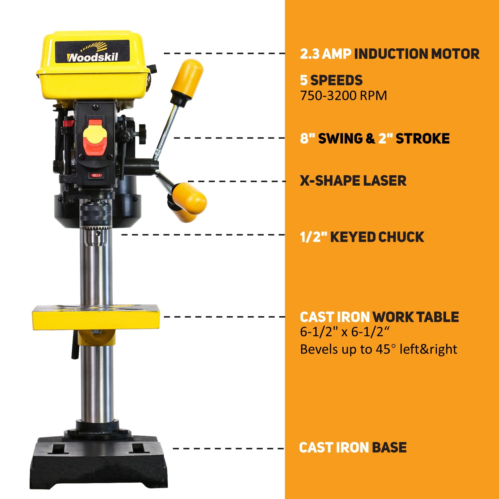 8 Inch Drill Press, 2.3 Amp 5-Speed Bench Drill Press Machine for Woodworking & Metalworking - Perfect for DIY Projects, Home Workshops, and Professional Use