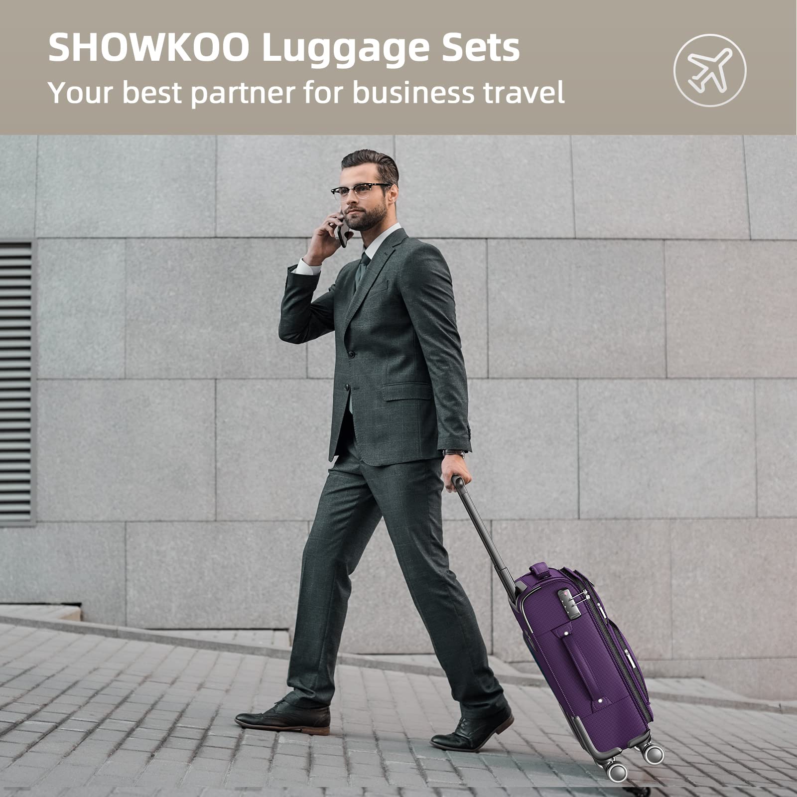 SHOWKOO 3-Piece Expandable Softside Luggage Set - Lightweight Durable Suitcases with Double Spinner Wheels & TSA Lock, Purple (20in/24in/28in) - Perfect for Air Travel, Business Trips & Family Vacations