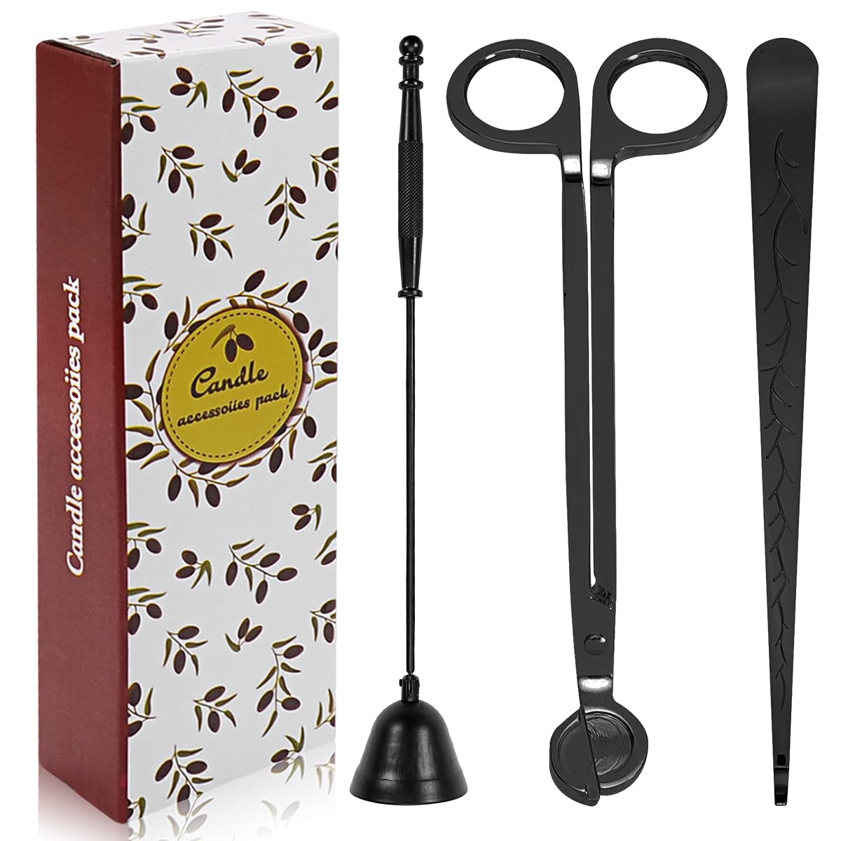 3 in 1 Candle Accessories Set - Wick Trimmer, Snuffer & Dipper with Gift Box | Premium Brass Tools for Scented, Soy & Beeswax Candles | Perfect for Home Decor, Relaxation, Gifts & Romantic Dinners (Trumpet Design, Black)