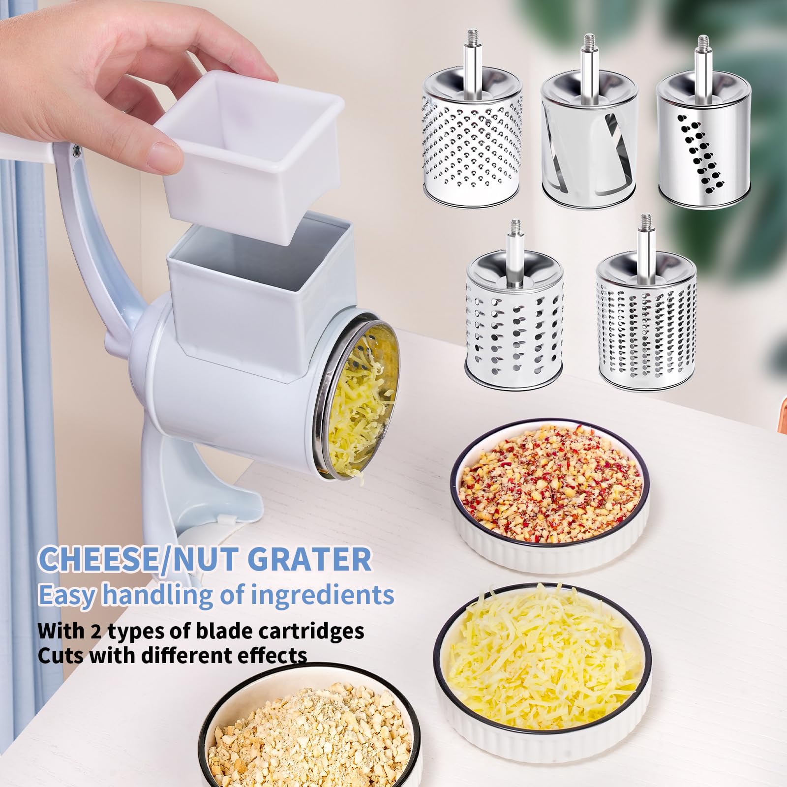 Premium Manual Nut Chopper Grinder - Heavy Duty Dried Fruit Crusher & Peanut Masher for Walnuts, Pecans, Almonds (160 Double Blade, White) - Perfect for Baking, Cooking, and Healthy Snack Preparation