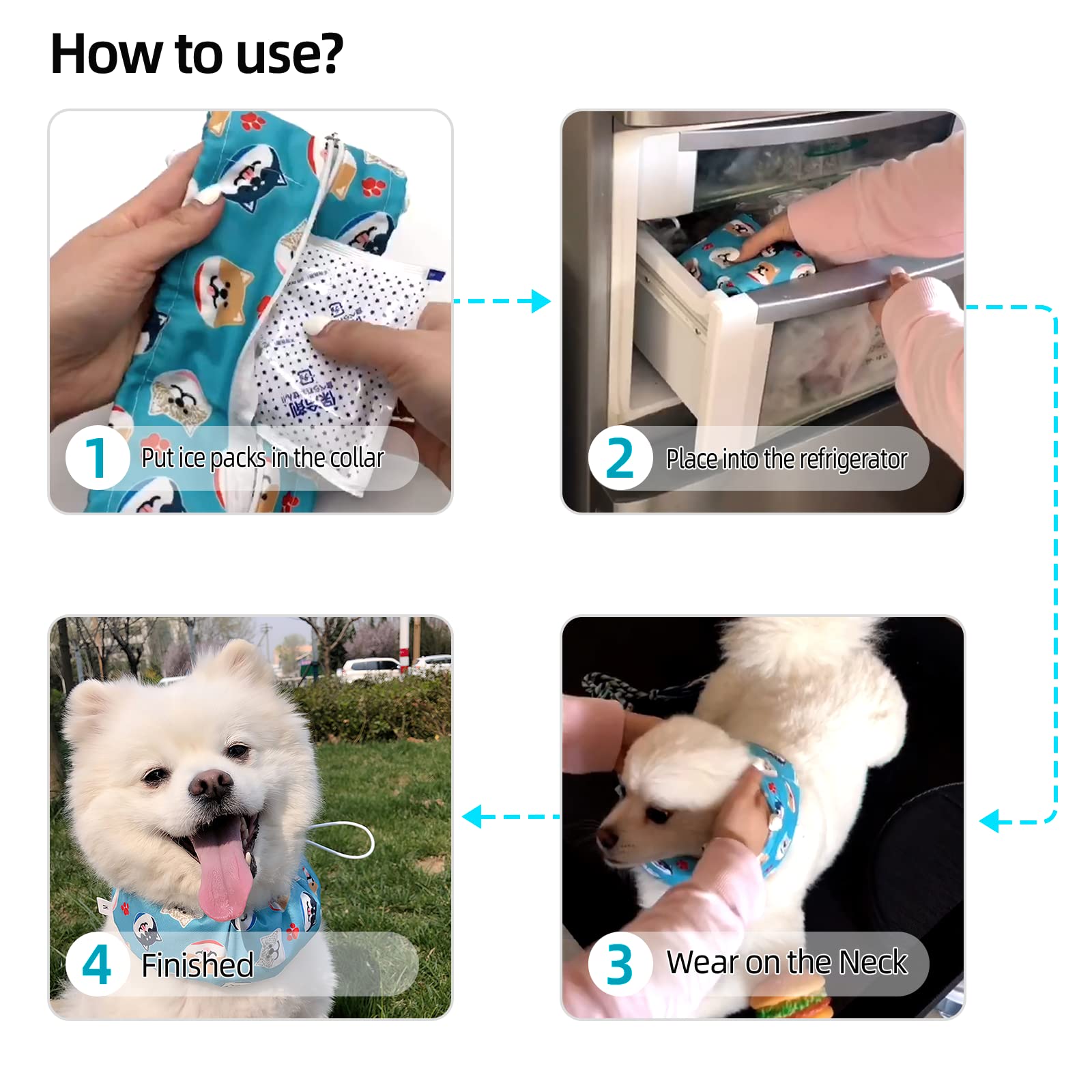 KUDES Cooling Dog Bandana Collar with Reusable Ice Packs - Adjustable Pet Neck Cooler Wrap for Small Medium Large Dogs & Cats - Summer Heat Relief Accessory (Blue, Medium) - Perfect for Outdoor Walks, Beach Trips & Hot Weather Playtime