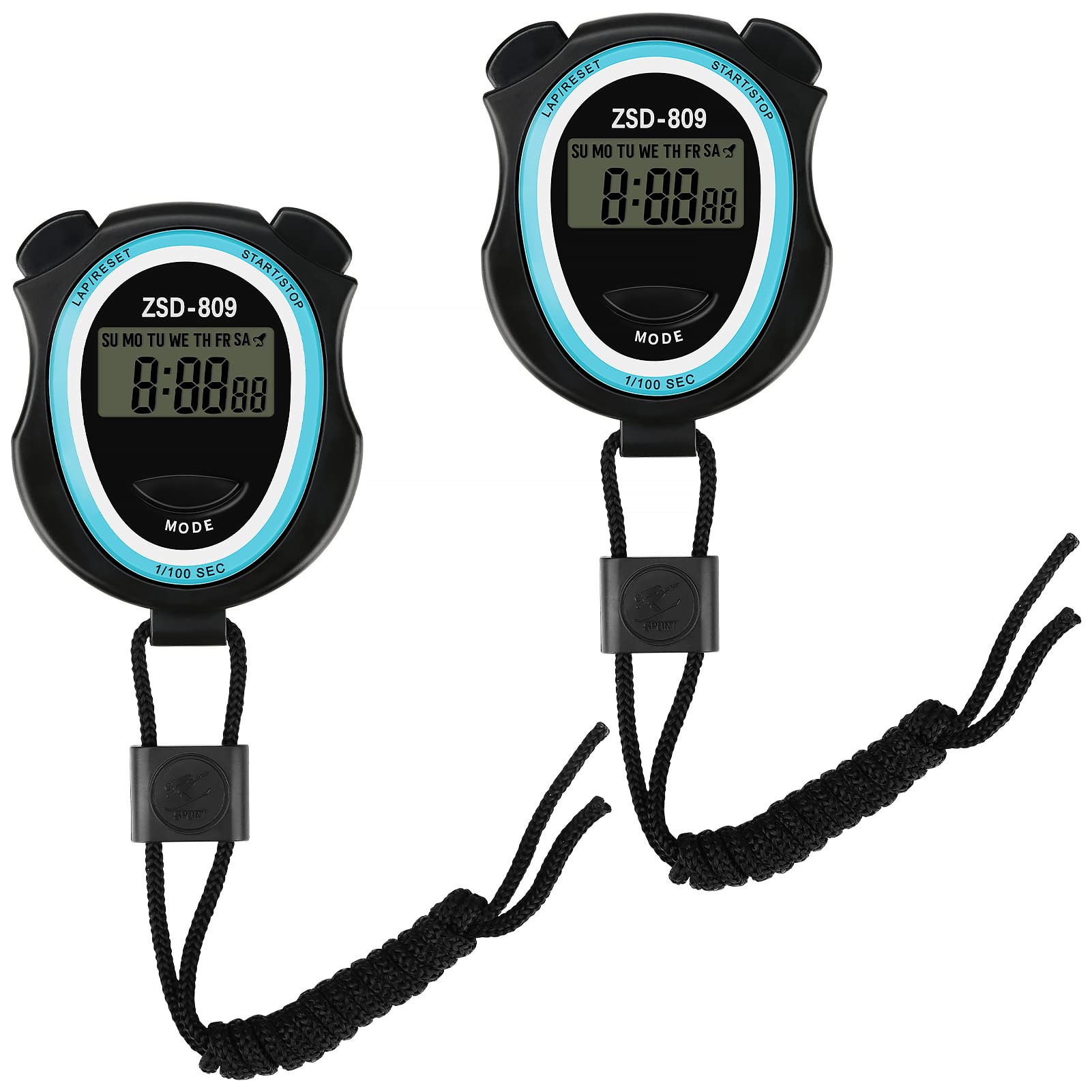 2Pcs Digital Stopwatch Timer with Lanyard - Waterproof Sports Stopwatch with Alarm, Calendar & Shockproof Design - Perfect for Coaches, Referees, Swimming, Running, and Track & Field Training