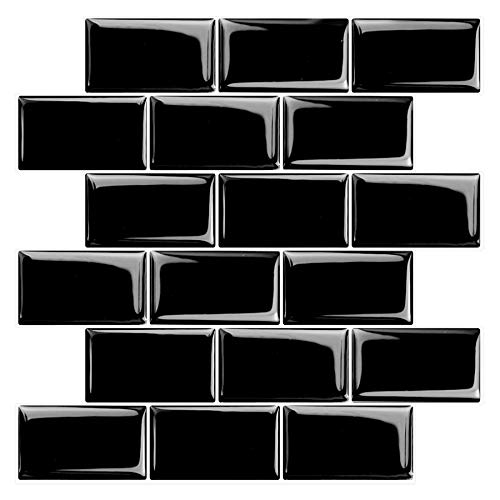 STICKGOO Black Subway Peel and Stick Backsplash Tiles - 10 Pack Thick Design for Kitchen, Bathroom, Laundry Room | Easy DIY Waterproof Wall Tile Backsplash for Home Renovation