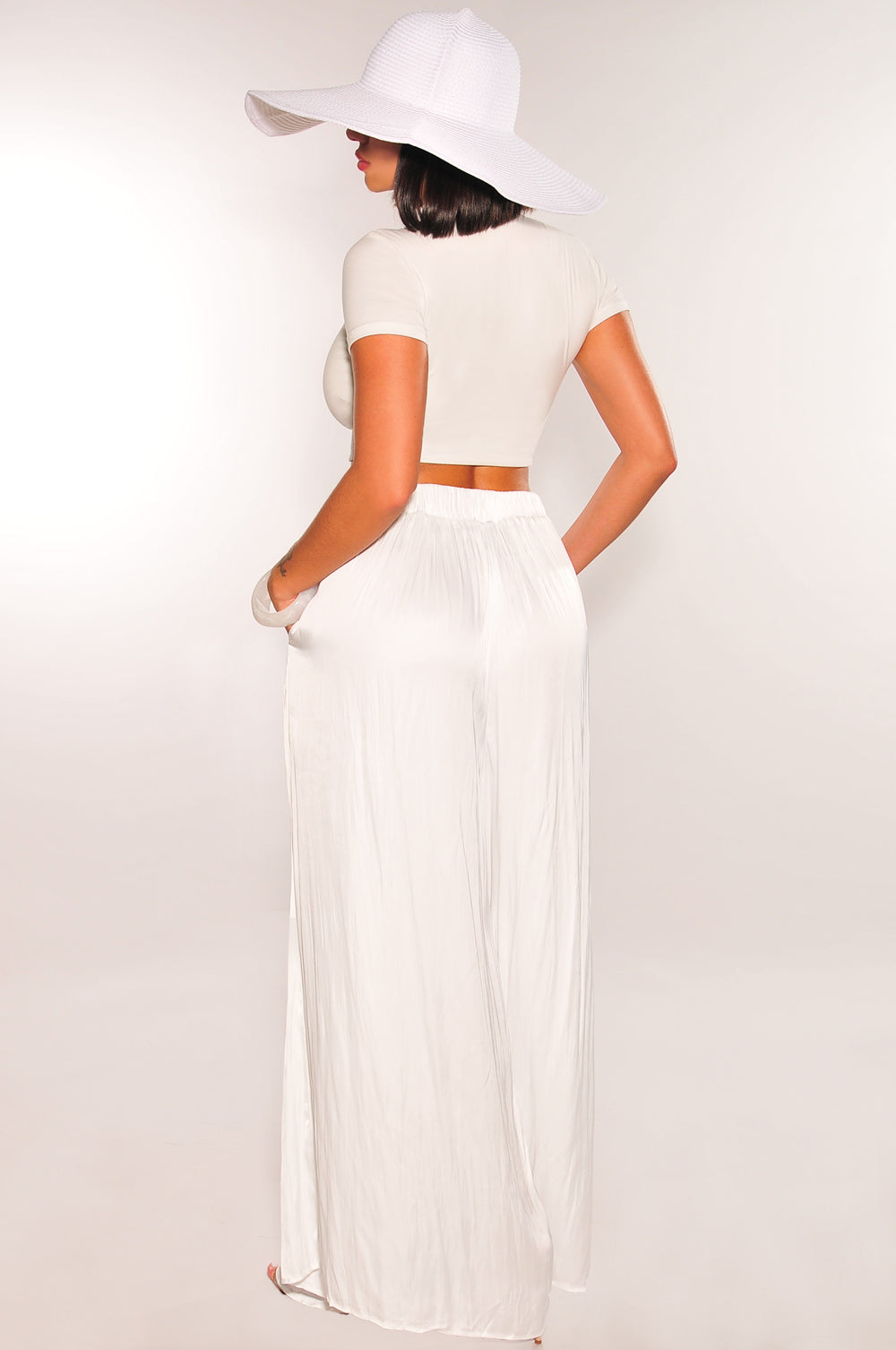 Elegant White High Waist Pleated Palazzo Pants for Women - Soft Silky Fabric, Comfortable & Flowy - Perfect for Office, Party & Casual Wear