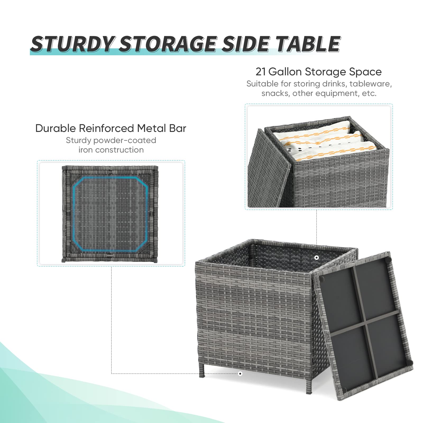 Verano Outdoor Wicker Side Table - Small Square Rattan Coffee Table with Storage for Garden, Porch, Deck, Living Room & Backyard - Weather-Resistant Resin Furniture (Gray) | Perfect for Patio Lounging, Poolside Relaxation & Outdoor Entertaining