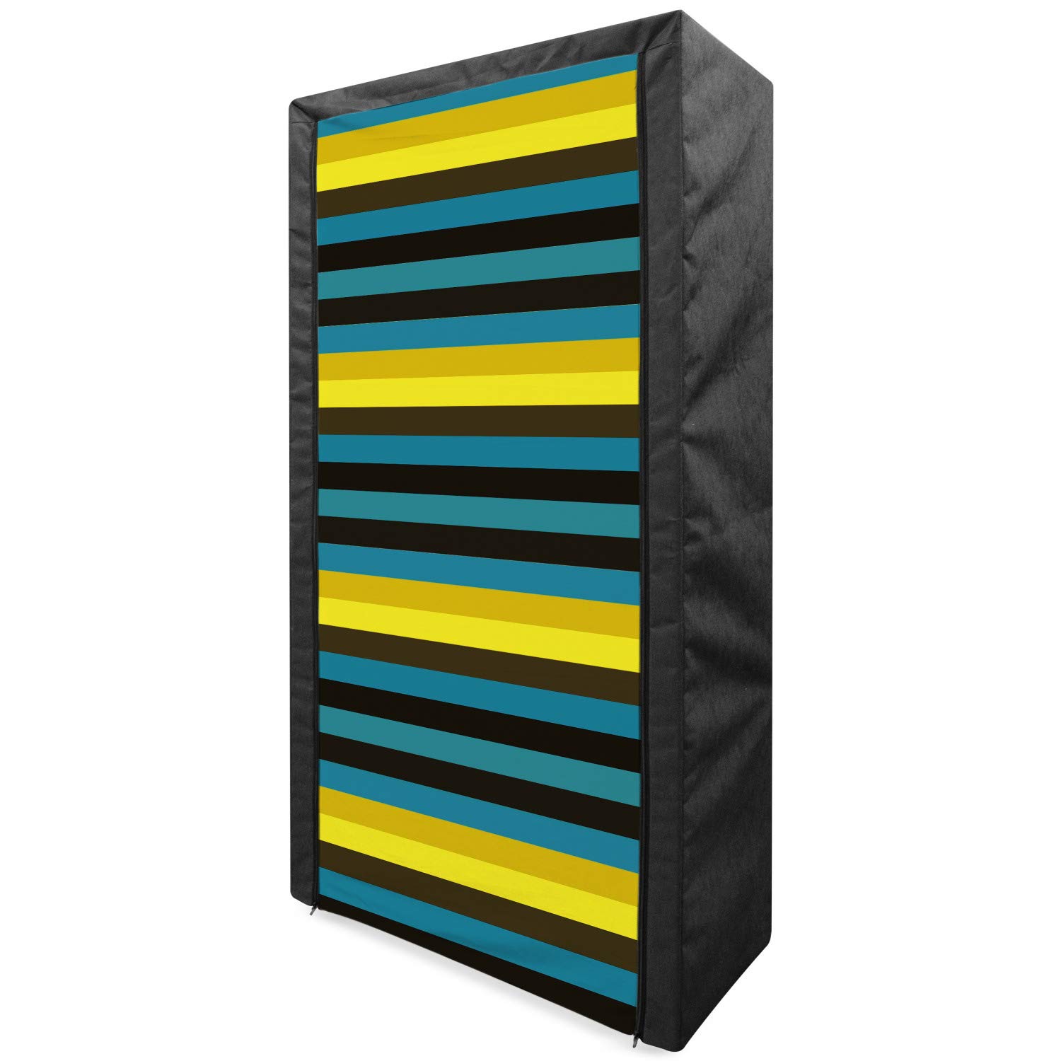Ambesonne Retro Portable Fabric Wardrobe with Striped Geometric Pattern - Colorful Horizontal Lines Print - 33.5