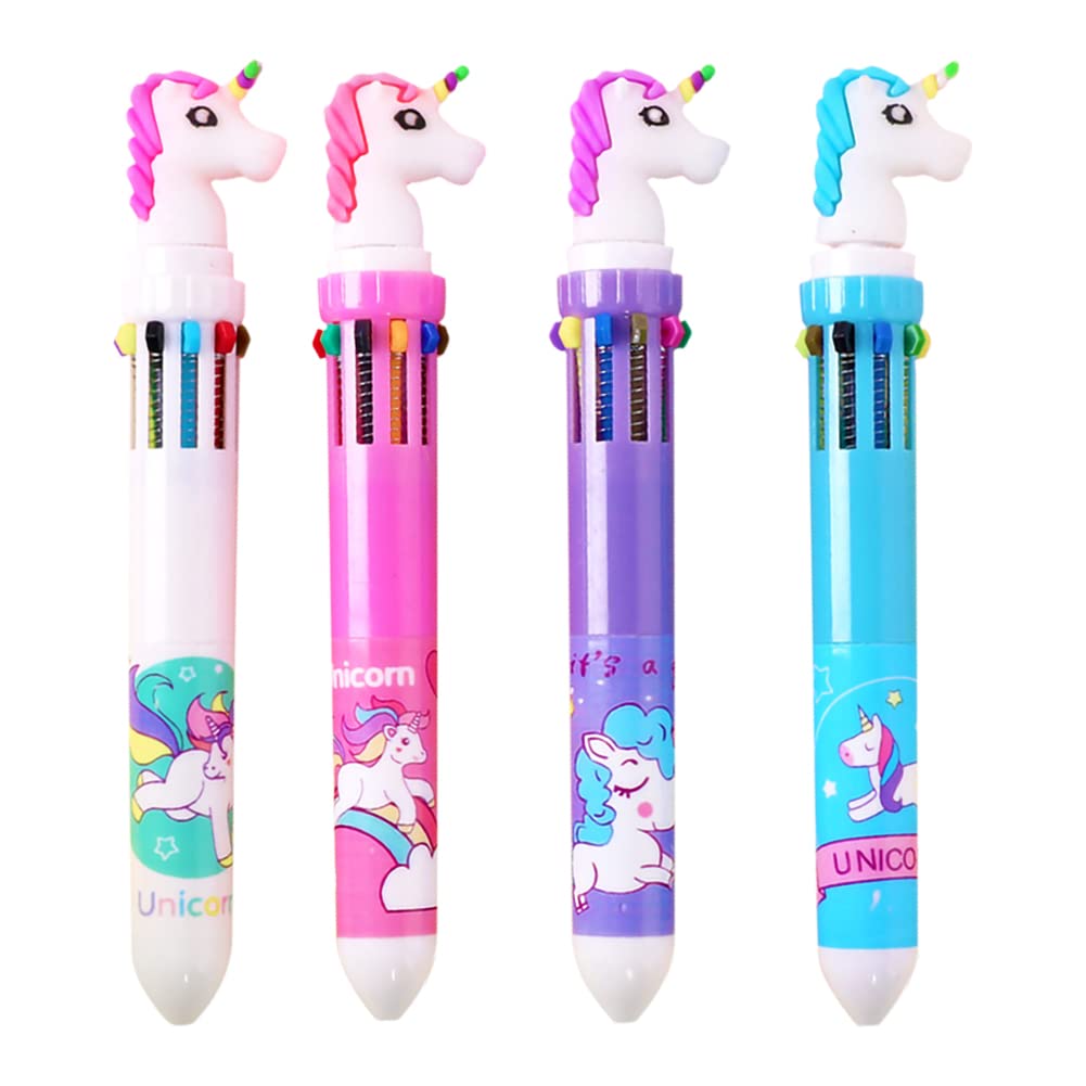 Leaflai 4-Pack Retractable Ballpoint Gel Pens - 10-in-1 Multicolor Animal Design 0.5mm Liquid Ink Pens for Office, School & Gift Giving - Perfect for Students, Teachers & Kids (Great for Note Taking, Journaling & Creative Writing)