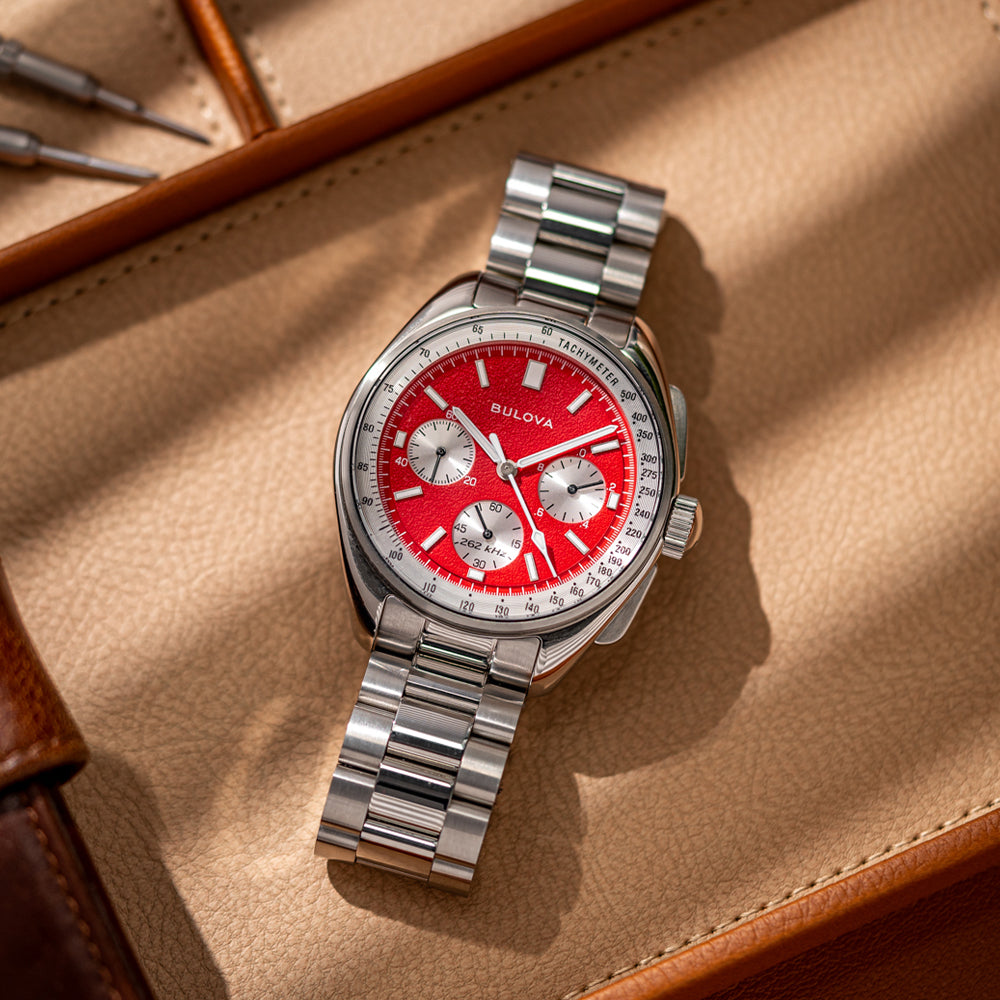 Bulova Lunar Pilot Blood Moon Chronograph Watch - 43.5mm Stainless Steel Case, Black Dial - Perfect for Space Enthusiasts & Collectors - Ideal for Aviation, Space-Themed Events & Special Occasions
