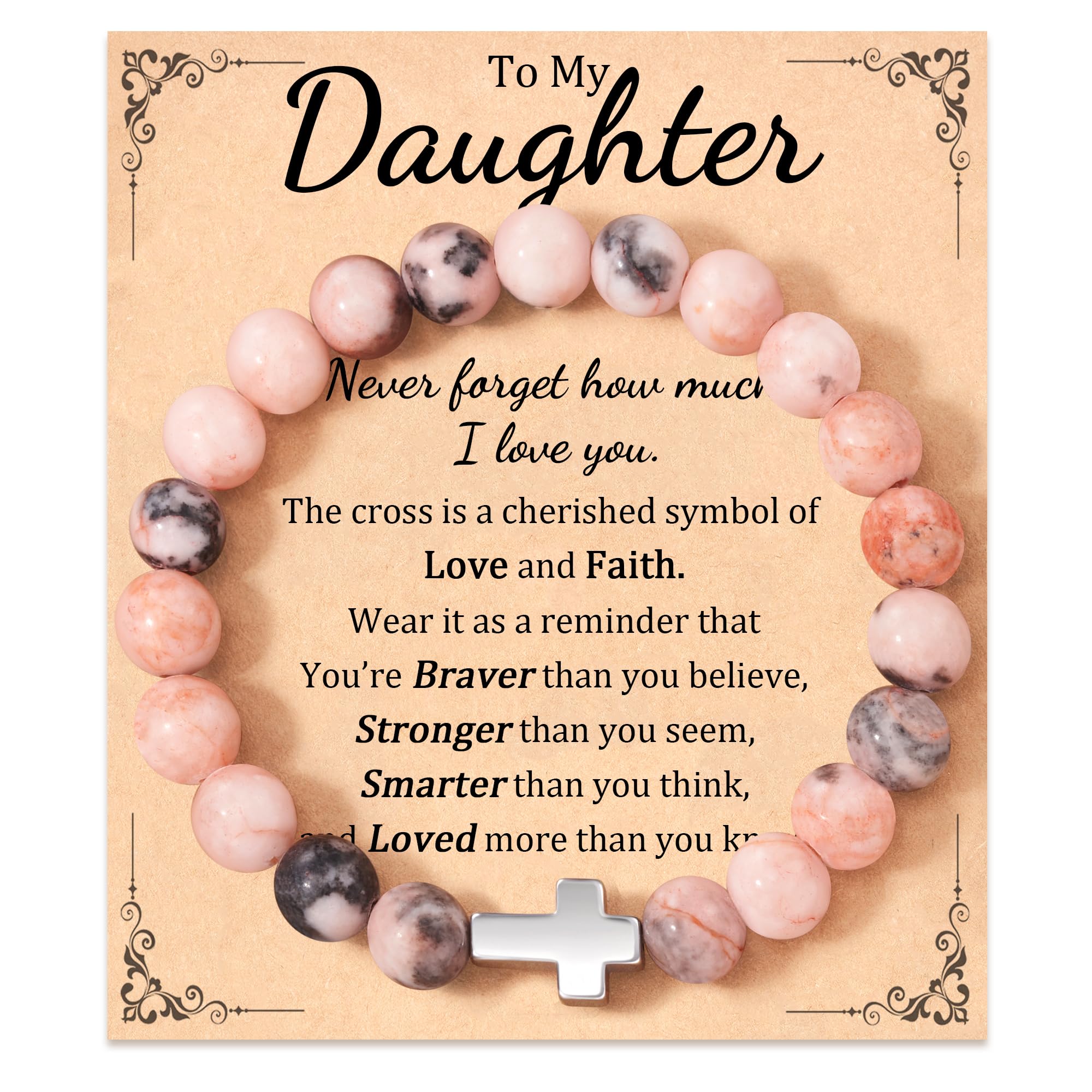 JQVLOVE Natural Stone Cross Bracelet for Women - Elegant Christian Jewelry Gift for Grandma, Mom, Daughter & Sister | Perfect for Birthday, Christmas & Religious Occasions
