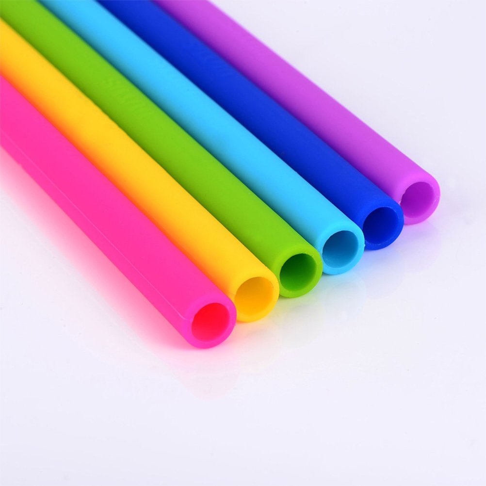 DOITOOL 6 Pack Reusable Silicone Drinking Straws - BPA Free Straight Straws for Smoothies, Iced Coffee & Cocktails at Home, Office or Parties
