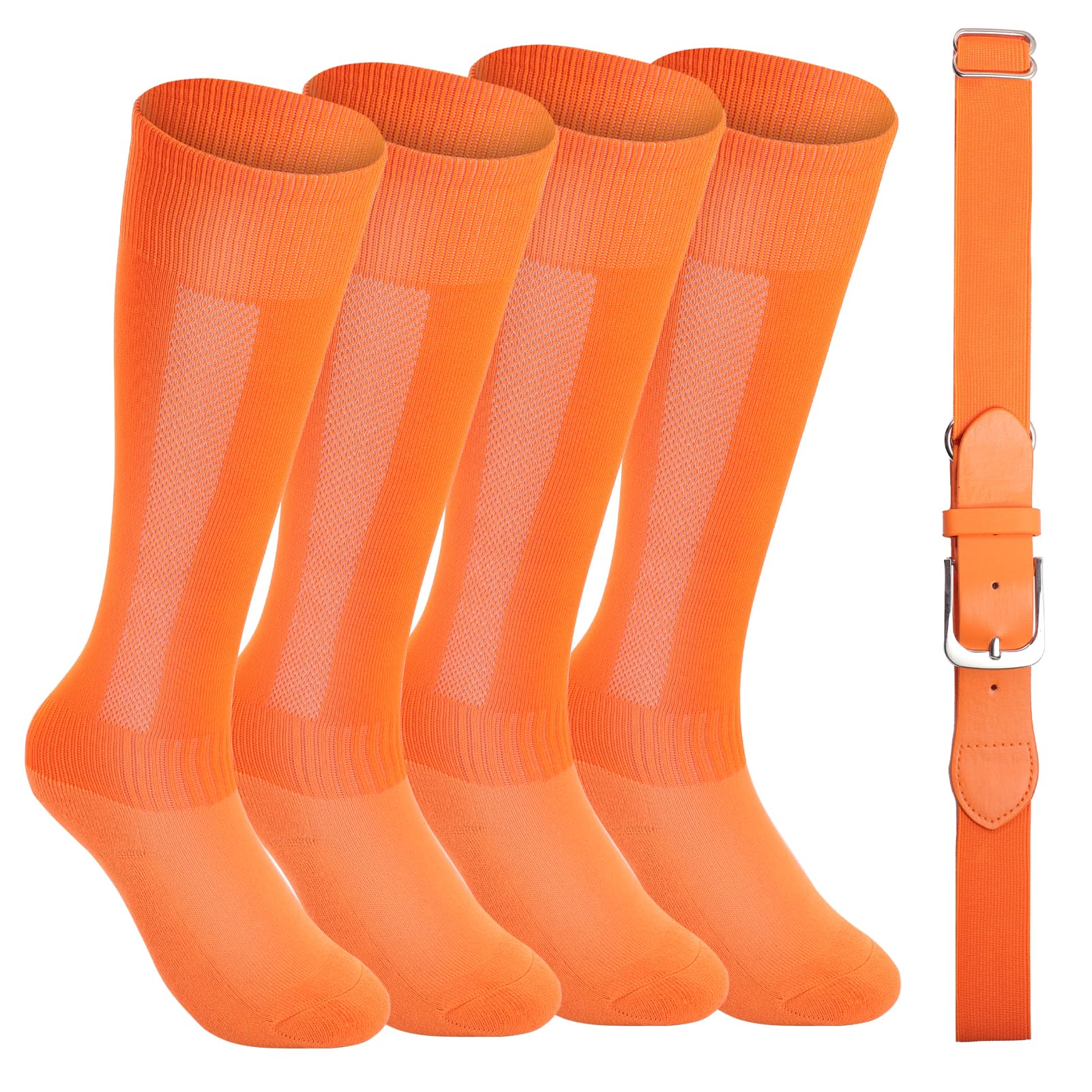 Baseball Socks & Belt Set for Youth & Adults - 2 Pairs Softball Socks + 1 Elastic Waist Belt - Comfortable Athletic Combo for Baseball, Softball & Sports Training