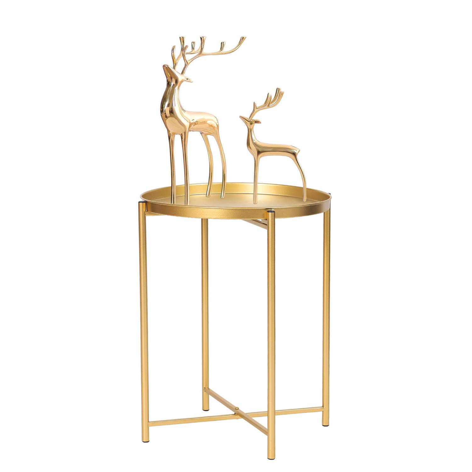 Round Folding Metal End Table with Removable Tray - 16.9