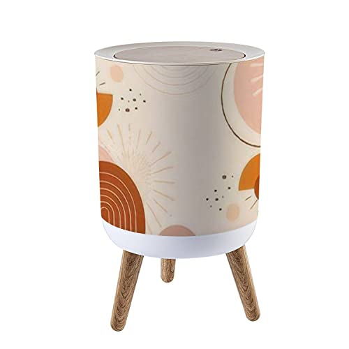 Boho Scandinavian Small Trash Can with Lid - 7L/1.8 Gallon Round Press Top Waste Basket, Dog Proof Recycling Bin for Kitchen, Bathroom, Bedroom & Office - Rainbow Ethnic Modern Tribal Paper Graphic Design - Perfect for Nursery, Home Decor and Small Space Organization