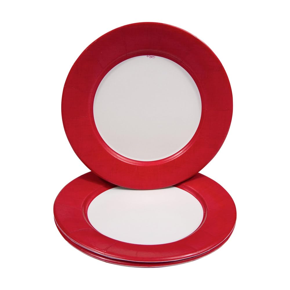 Caspari Red Linen Border Paper Dinner Plates - Set of 16 | Elegant Disposable Plates for Parties, Weddings & Holiday Dining